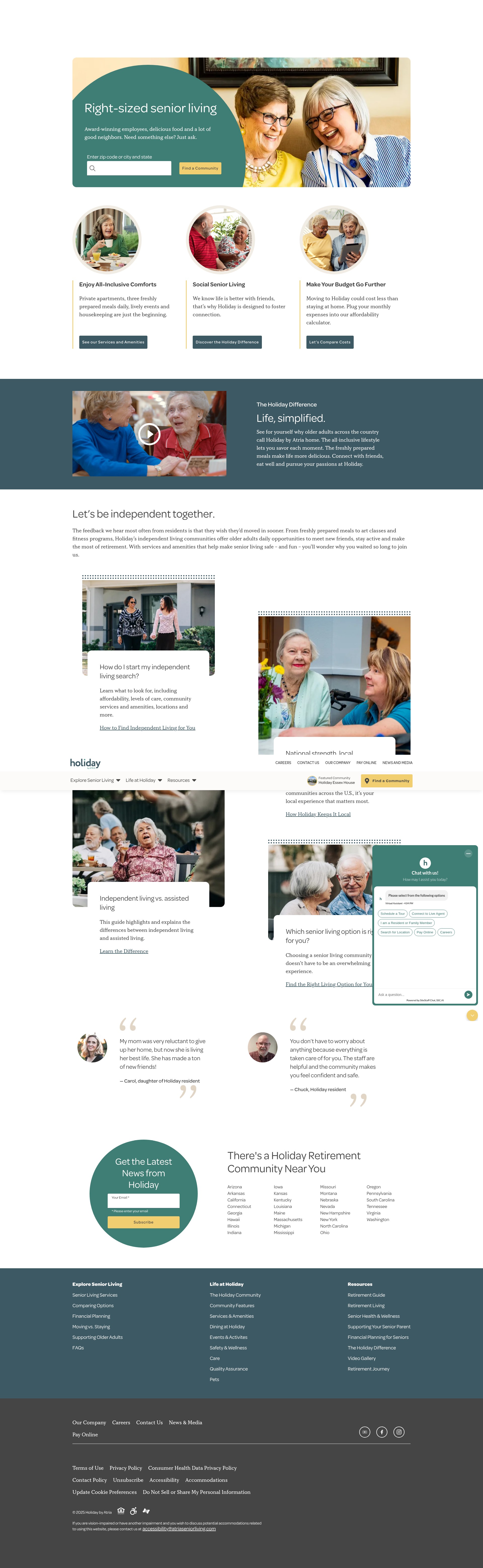 Screenshot of www.holidayseniorliving.com