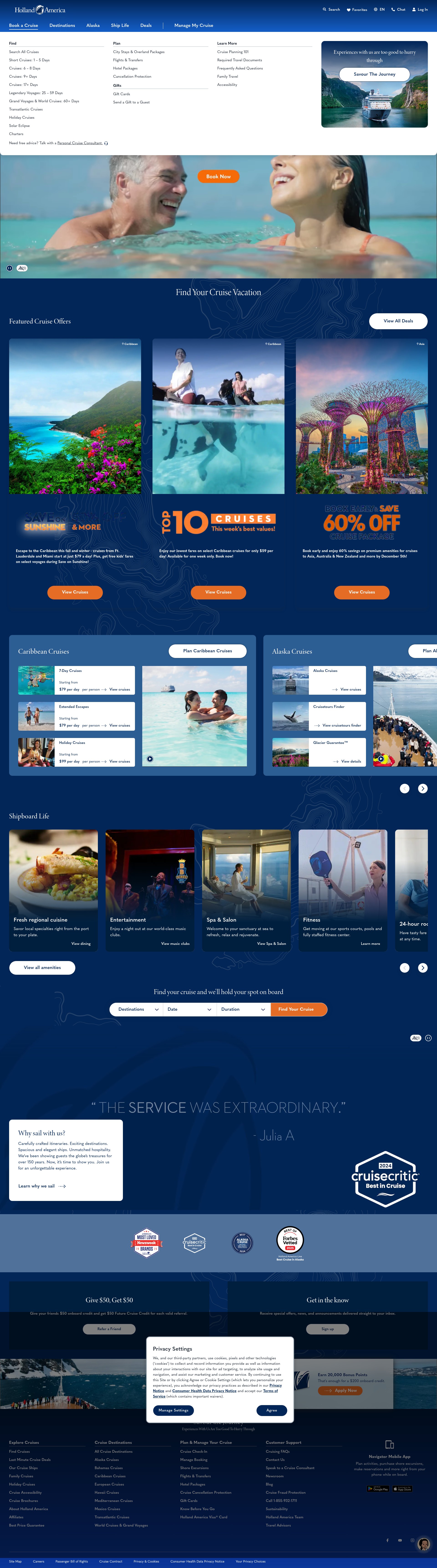 Screenshot of www.hollandamerica.com
