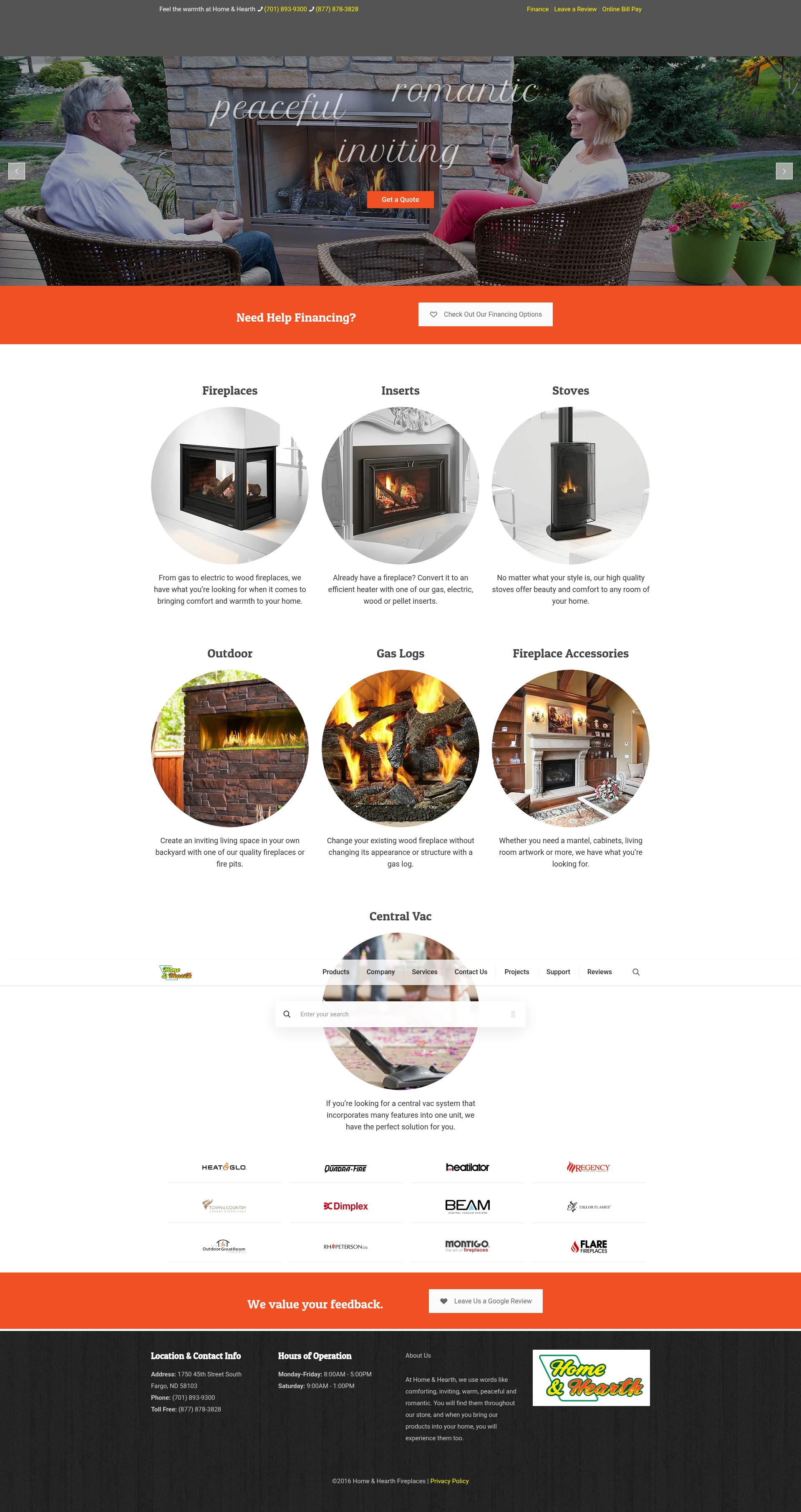 Screenshot of www.homeandhearthfireplaces.com