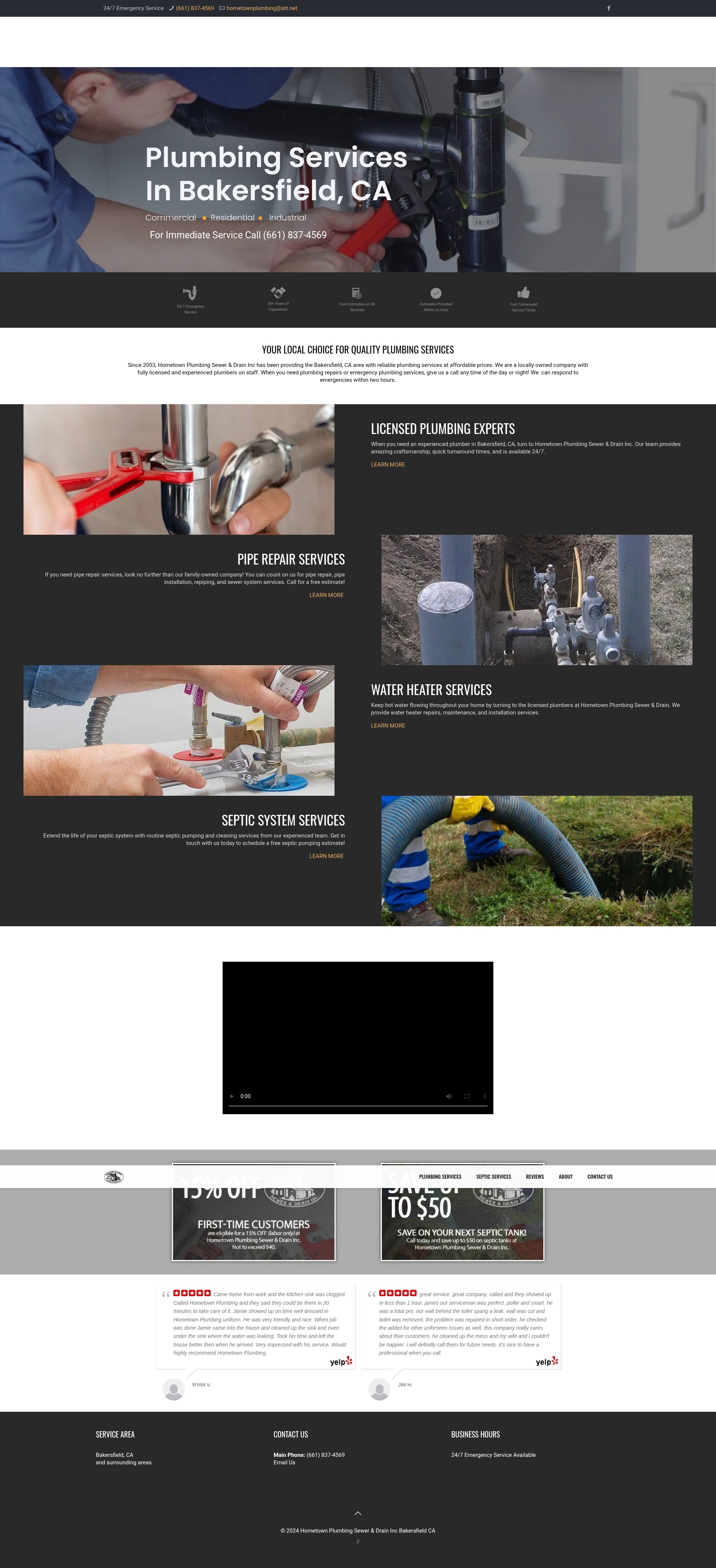 Screenshot of www.hometownplumbingbakersfield.com