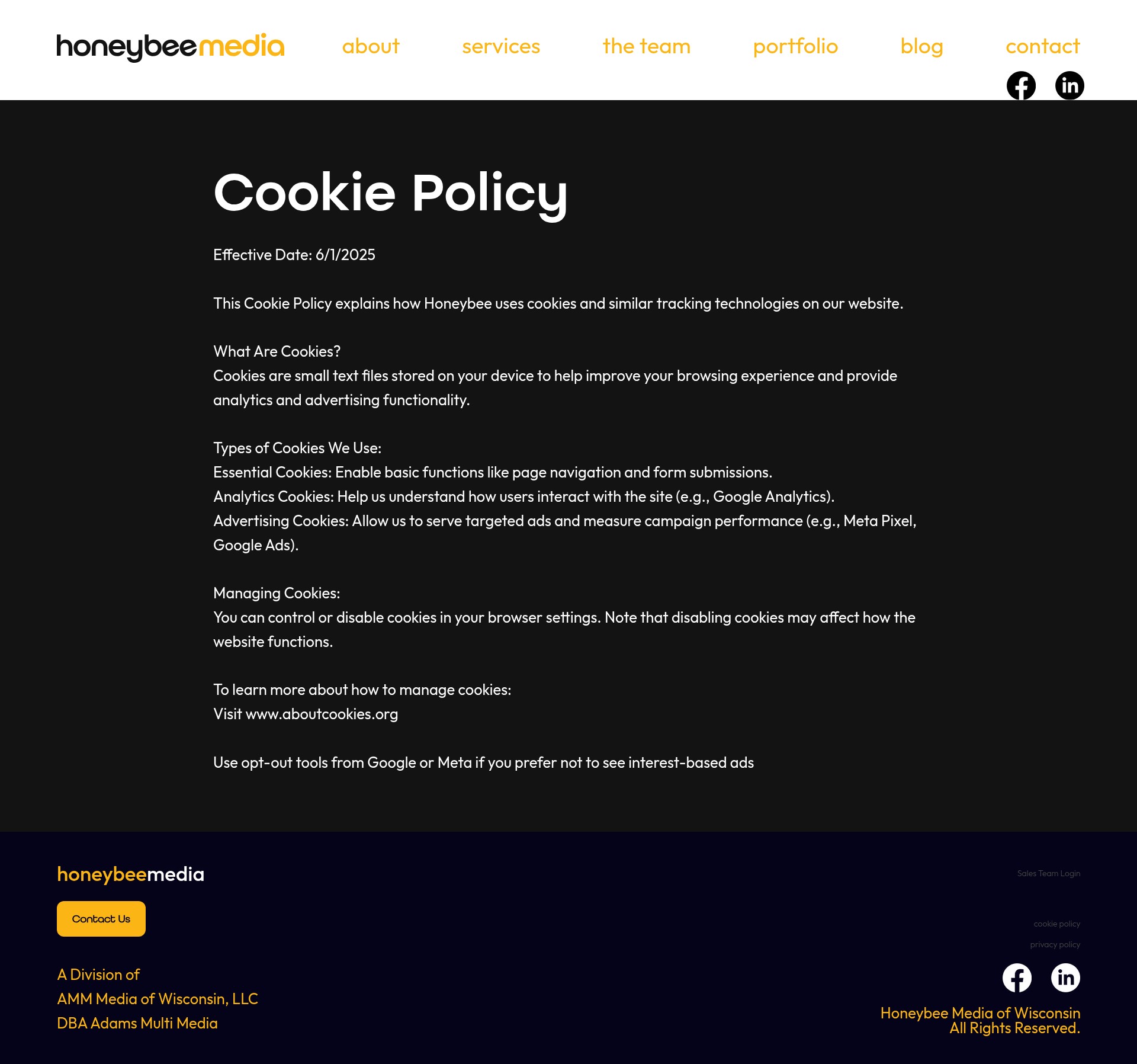 Screenshot of www.honeybeemedia.com