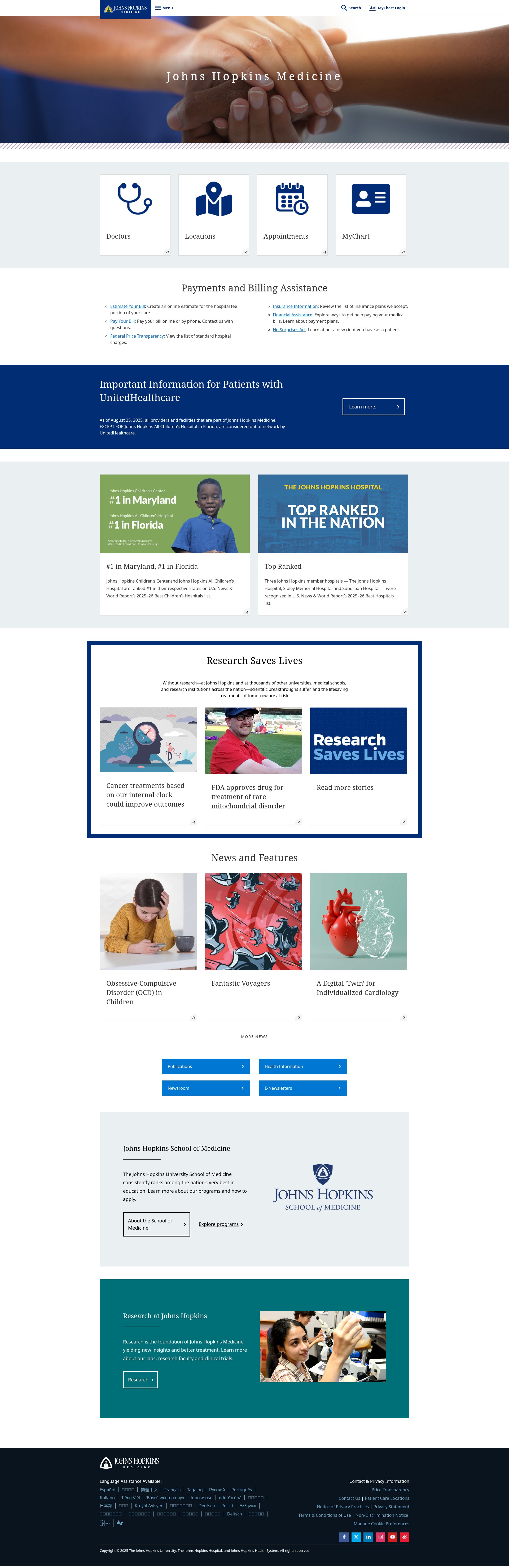 Screenshot of www.hopkinsmedicine.org
