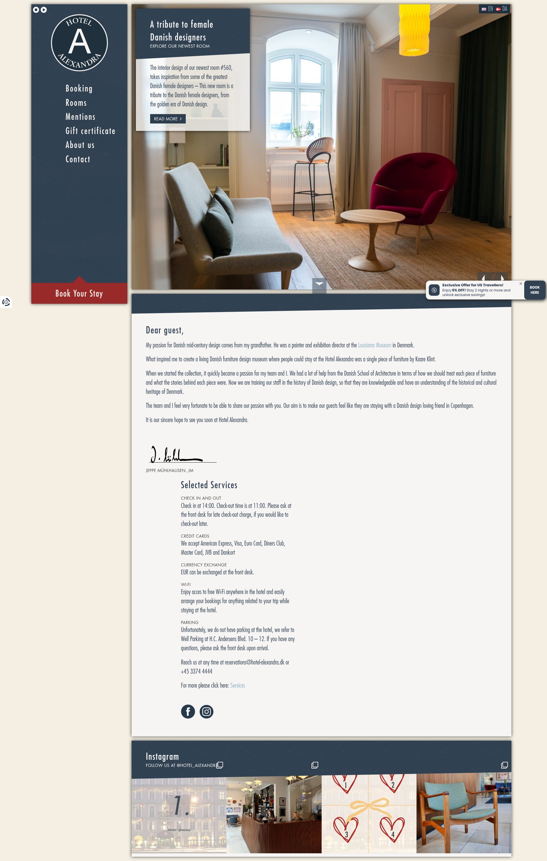Screenshot of www.hotelalexandra.dk
