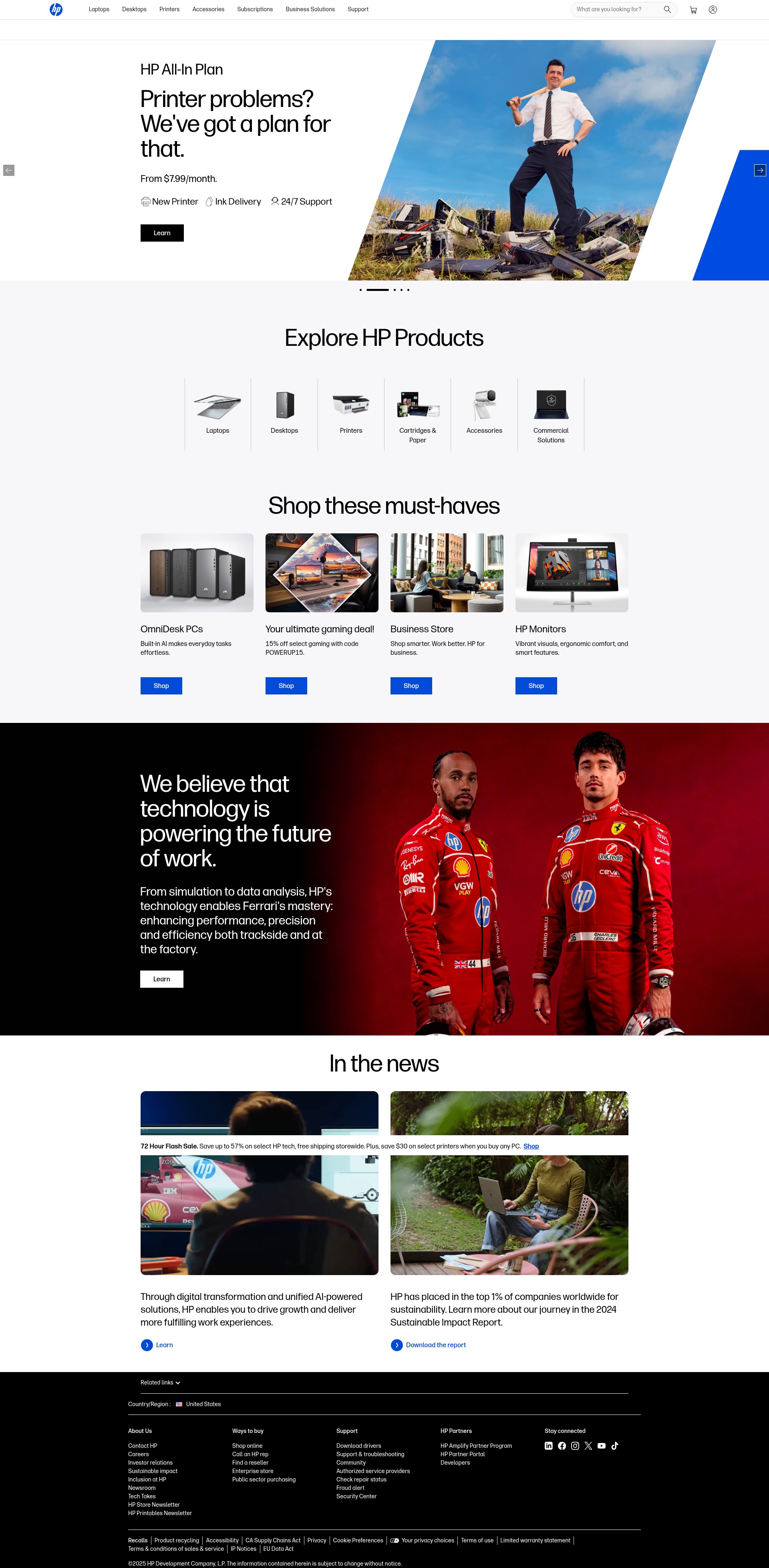 Screenshot of www.hp.com