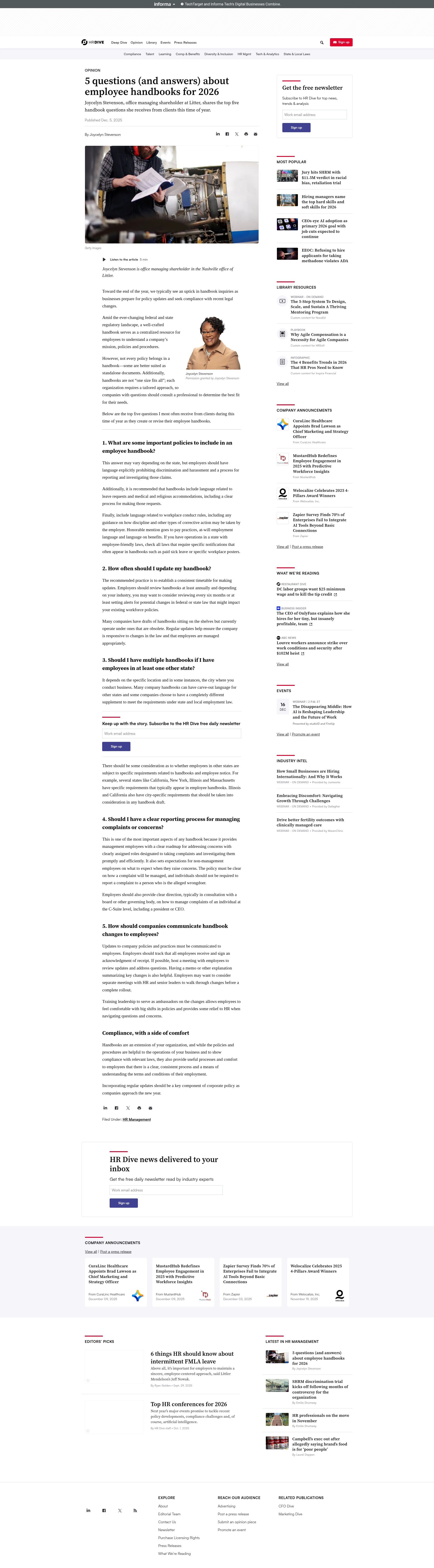 Screenshot of www.hrdive.com