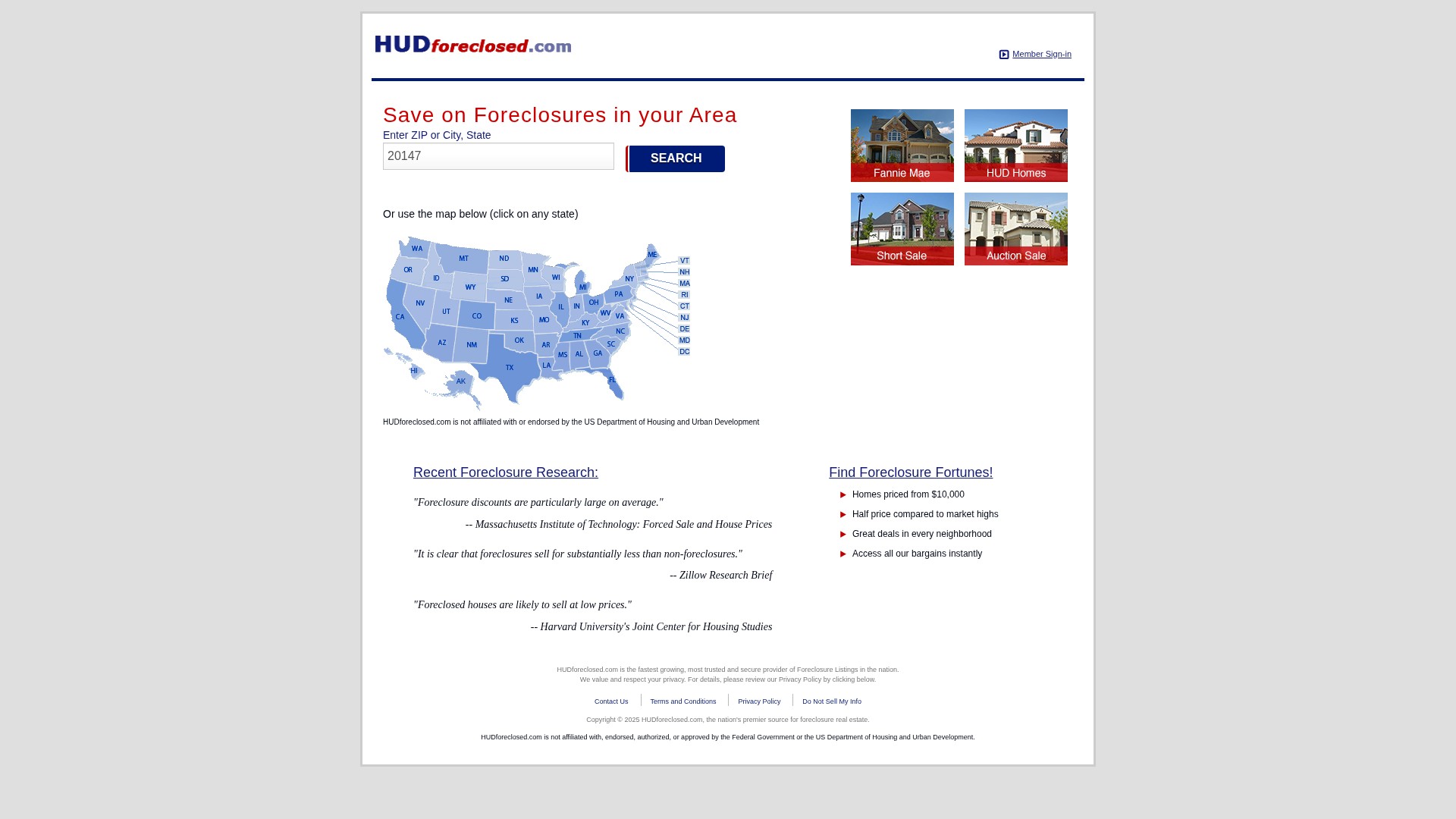 Screenshot of www.hudforeclosed.com