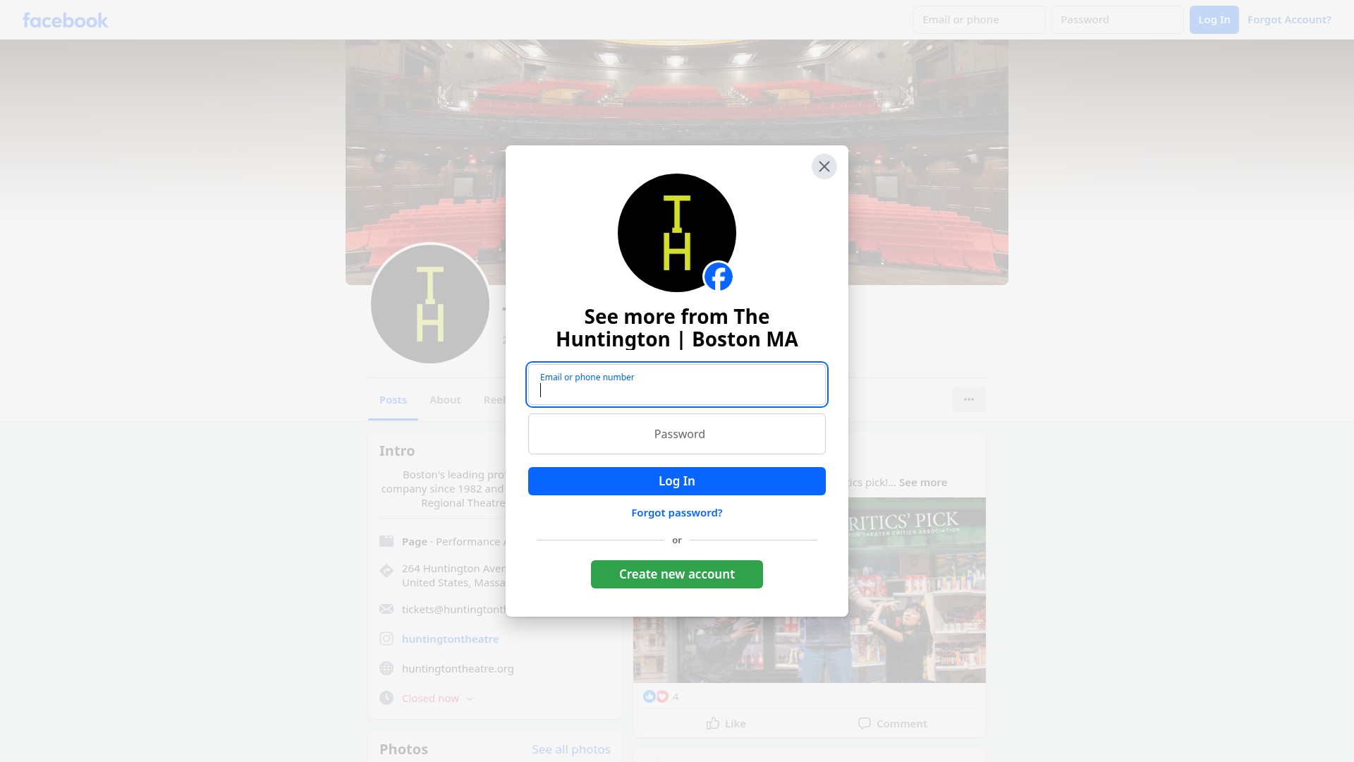 Screenshot of www.huntingtontheatre.org