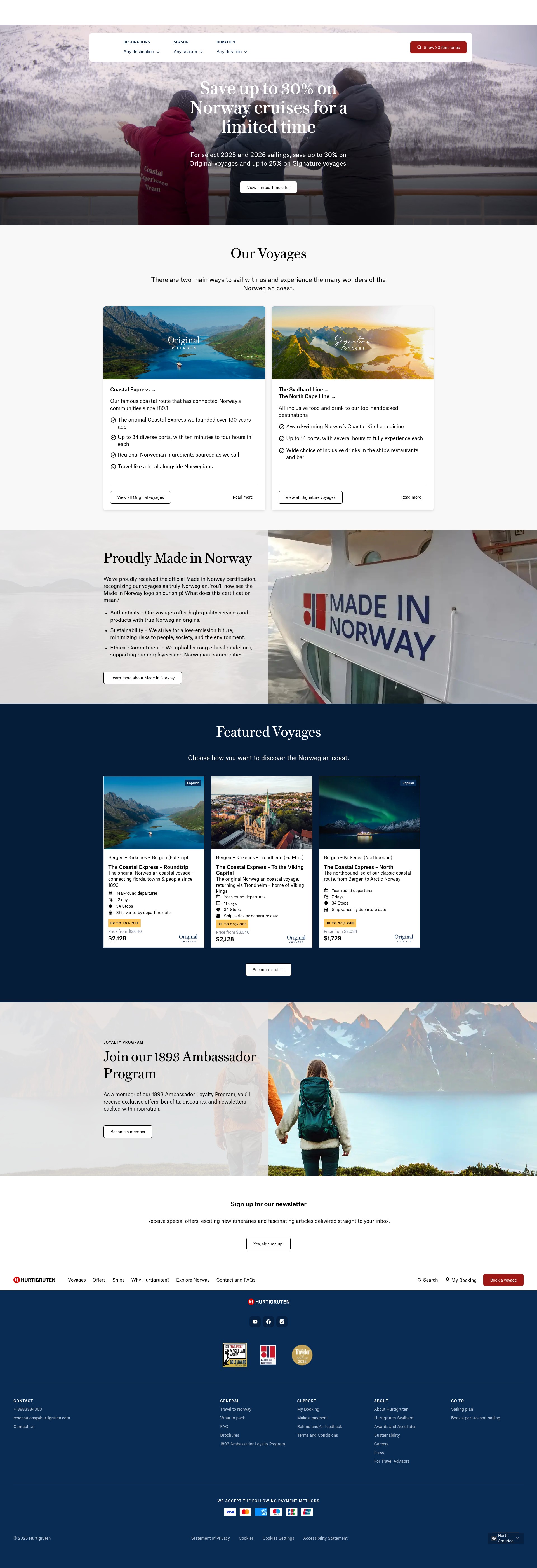 Screenshot of www.hurtigruten.com