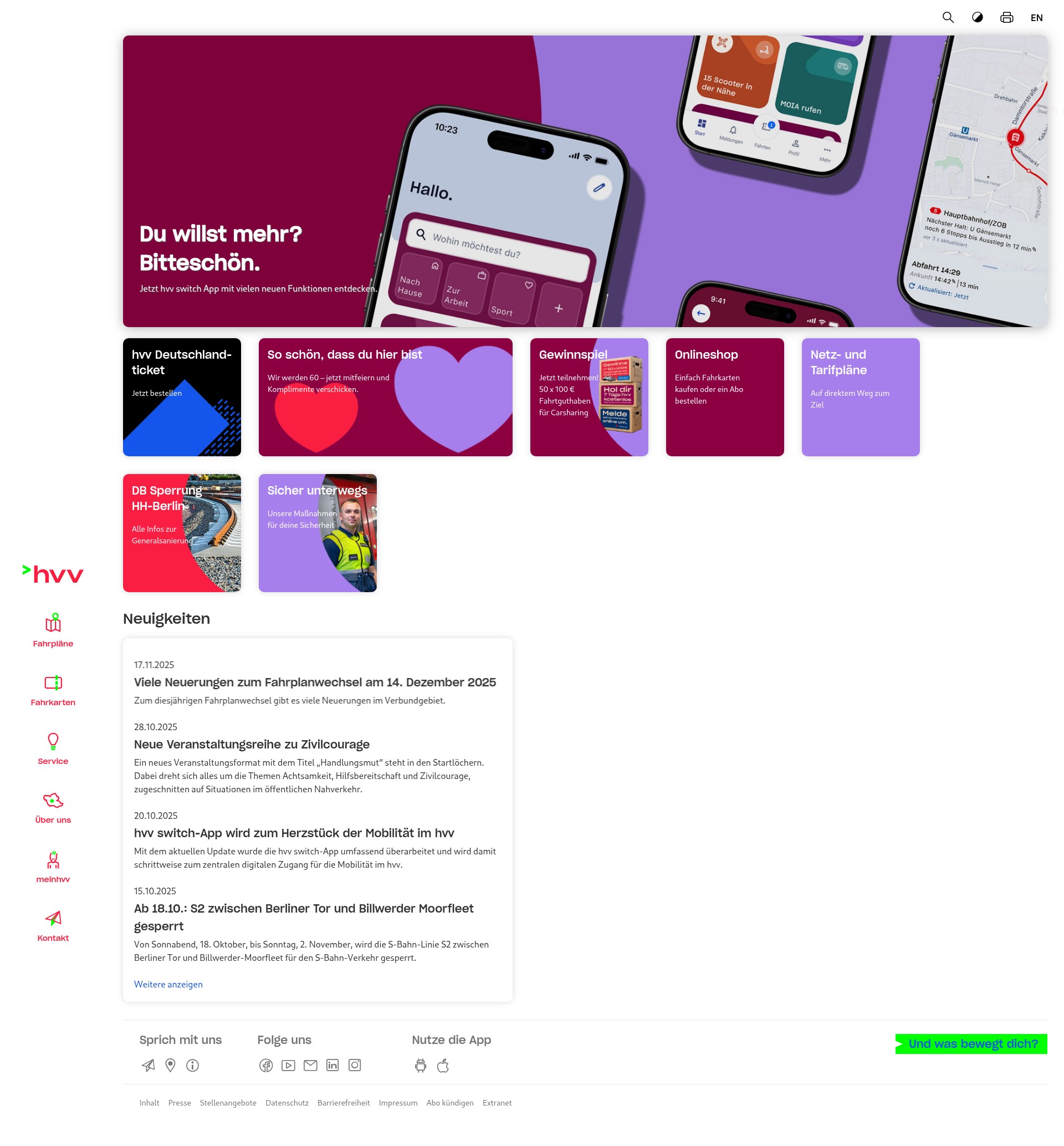 Screenshot of www.hvv.de
