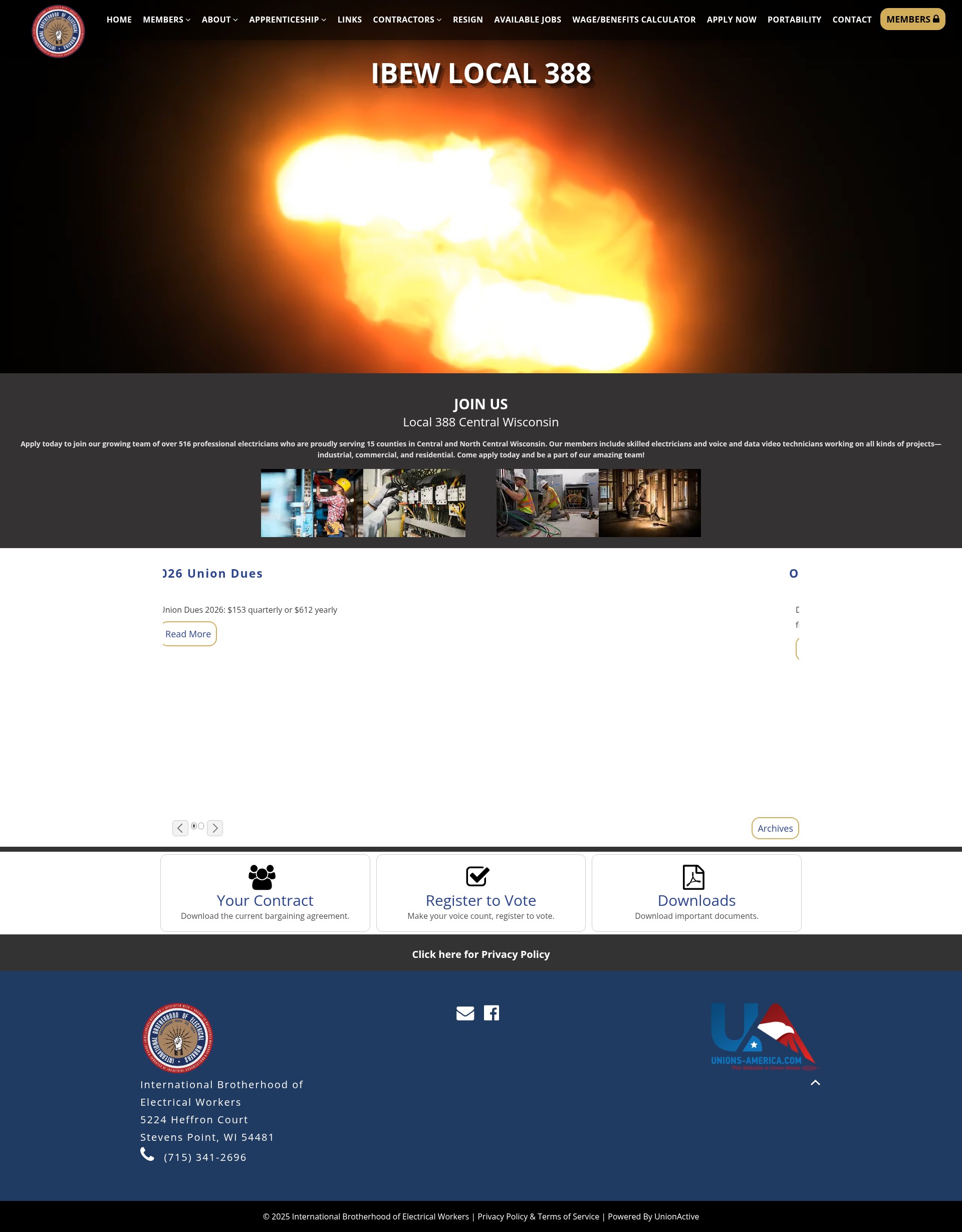 Screenshot of www.ibewlocal388.org