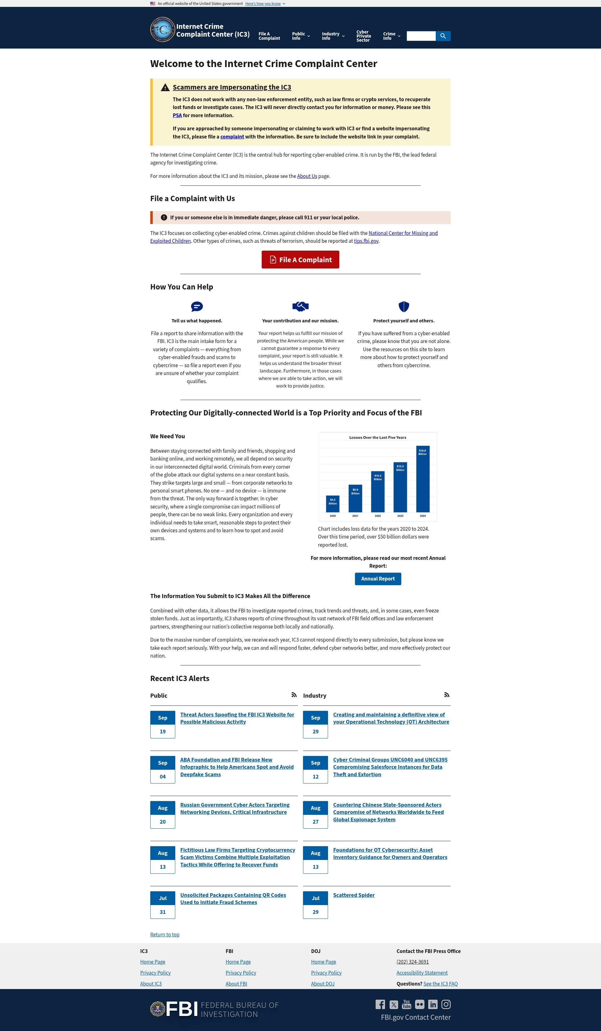 Screenshot of www.ic3.gov