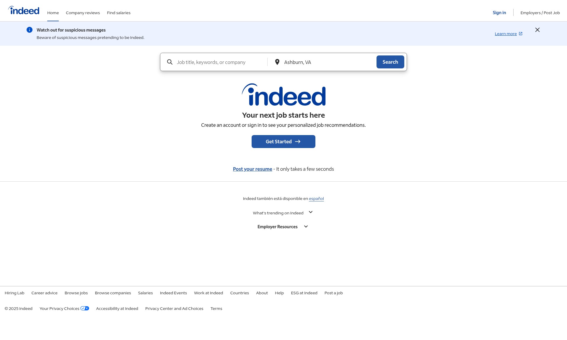 Screenshot of www.indeed.com