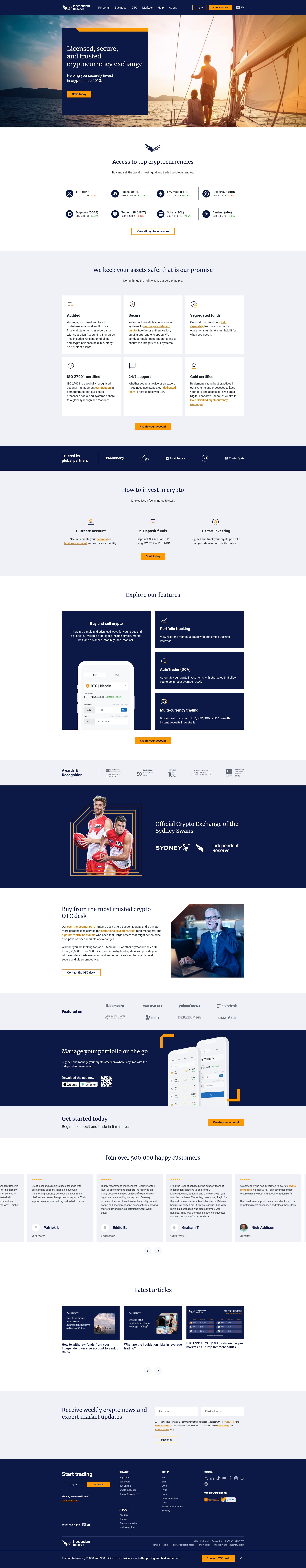 Screenshot of www.independentreserve.com