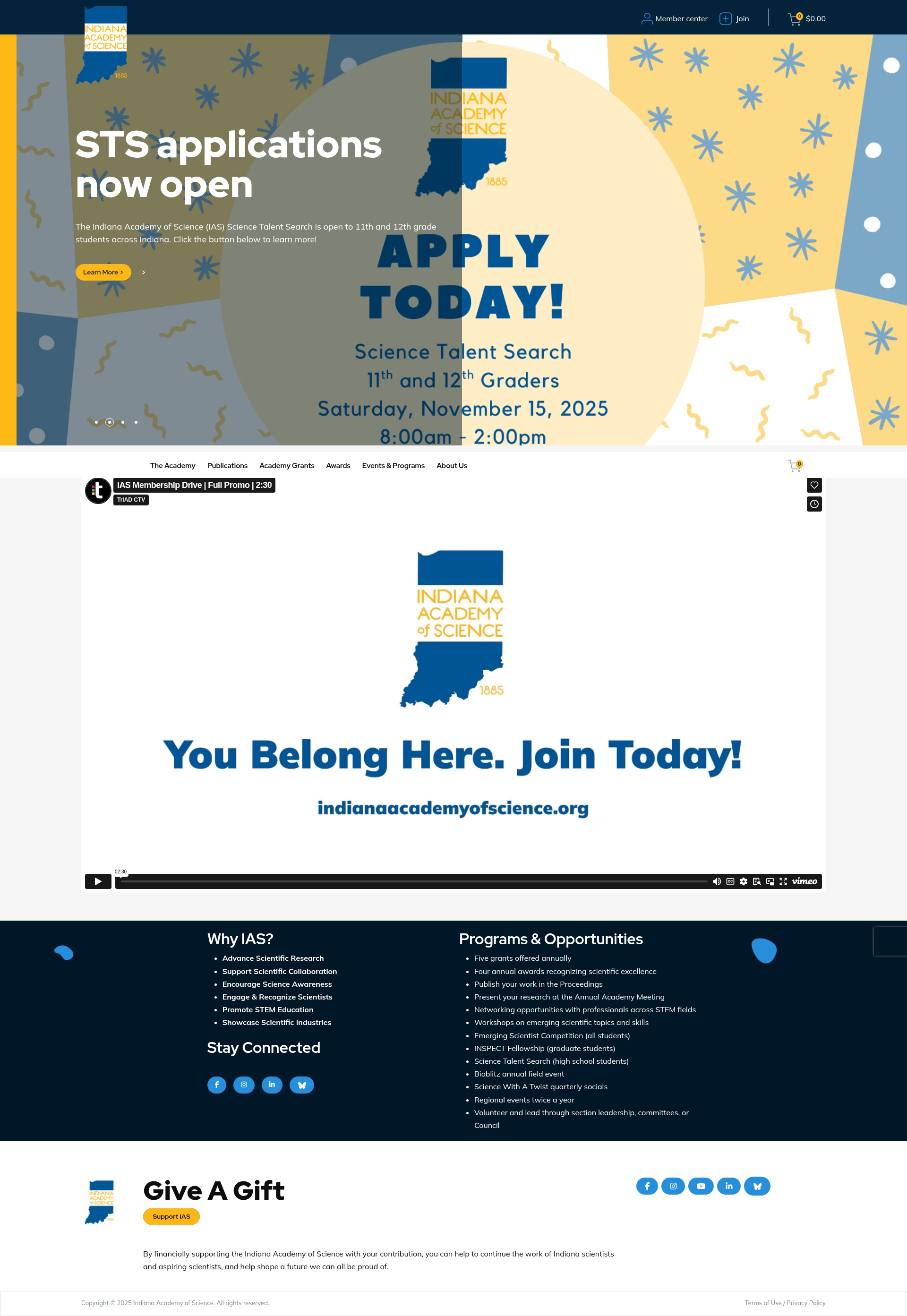 Screenshot of www.indianaacademyofscience.org