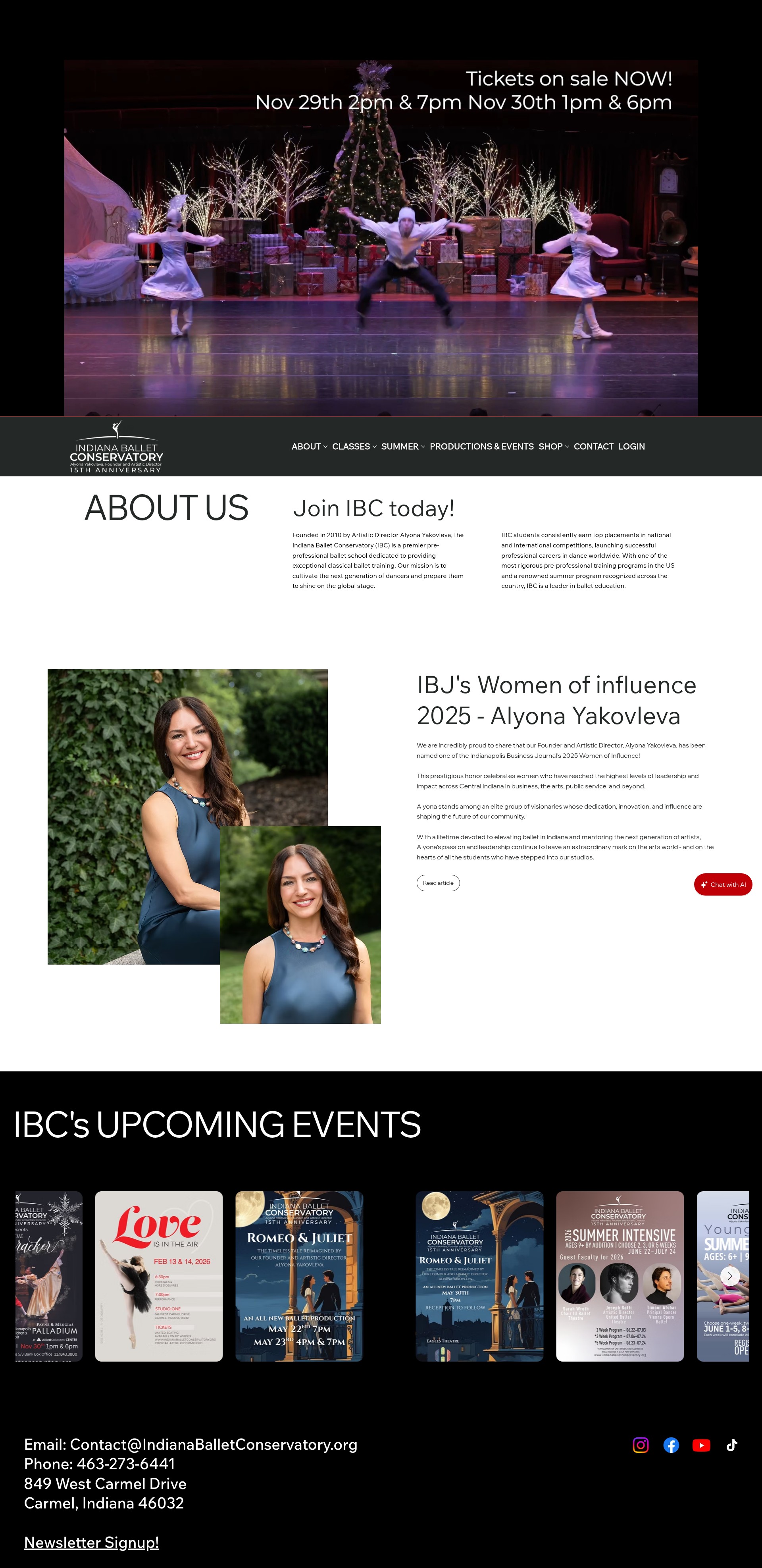 Screenshot of www.indianaballetconservatory.org