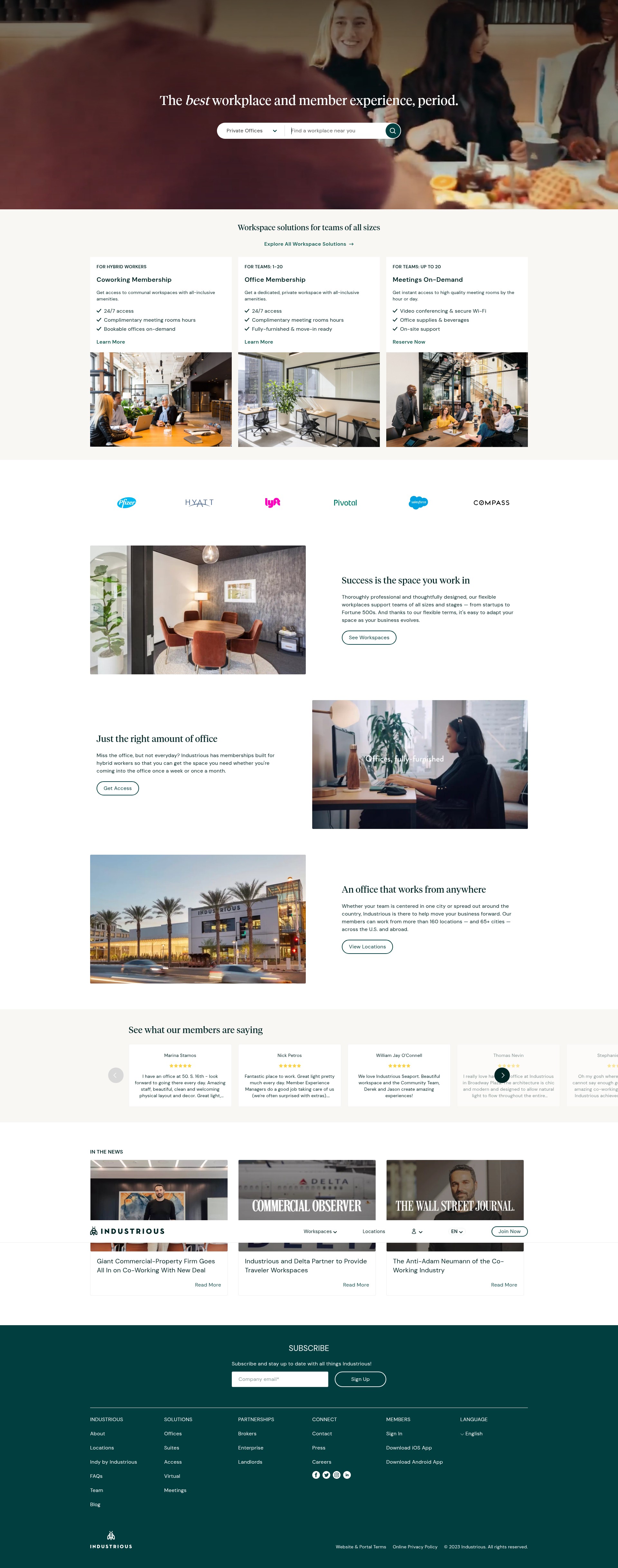 Screenshot of www.industriousoffice.com