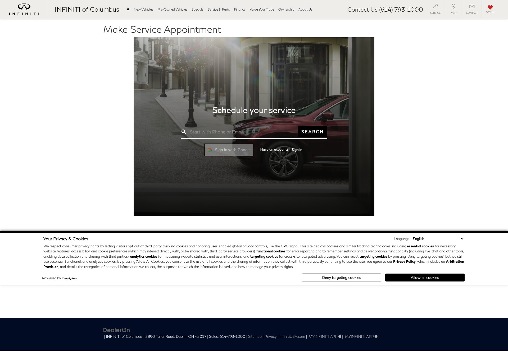 Screenshot of www.infinitiofcolumbus.com