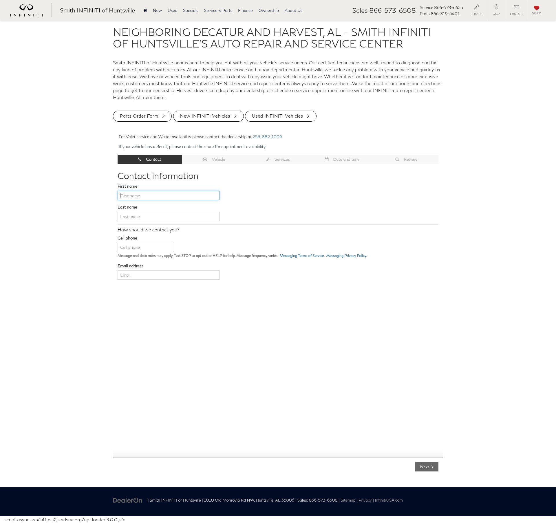 Screenshot of www.infinitiofhuntsville.com