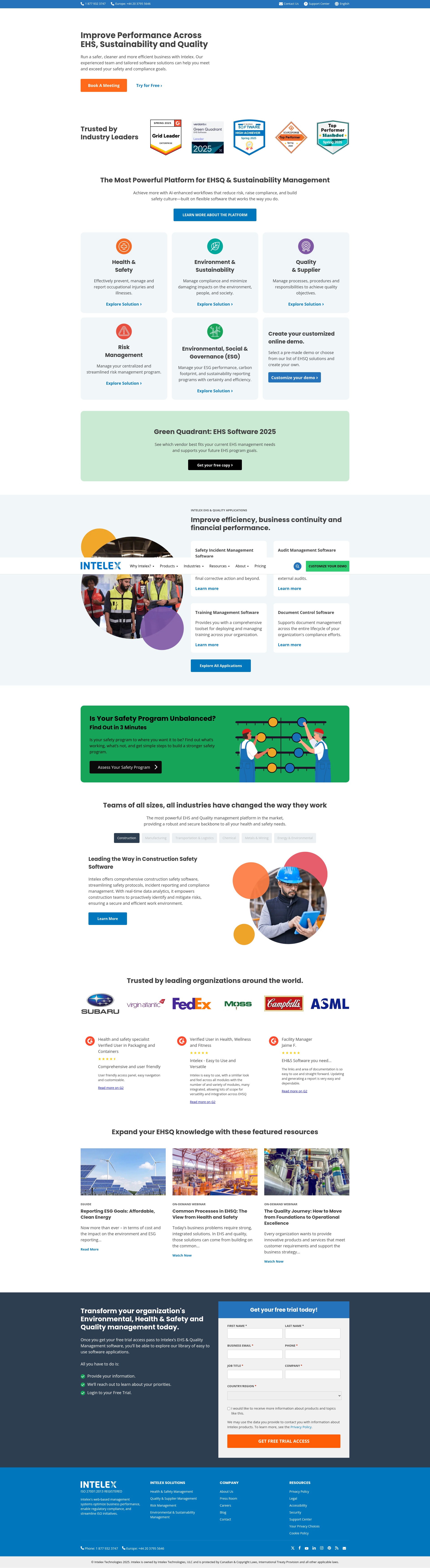 Screenshot of www.intelex.com
