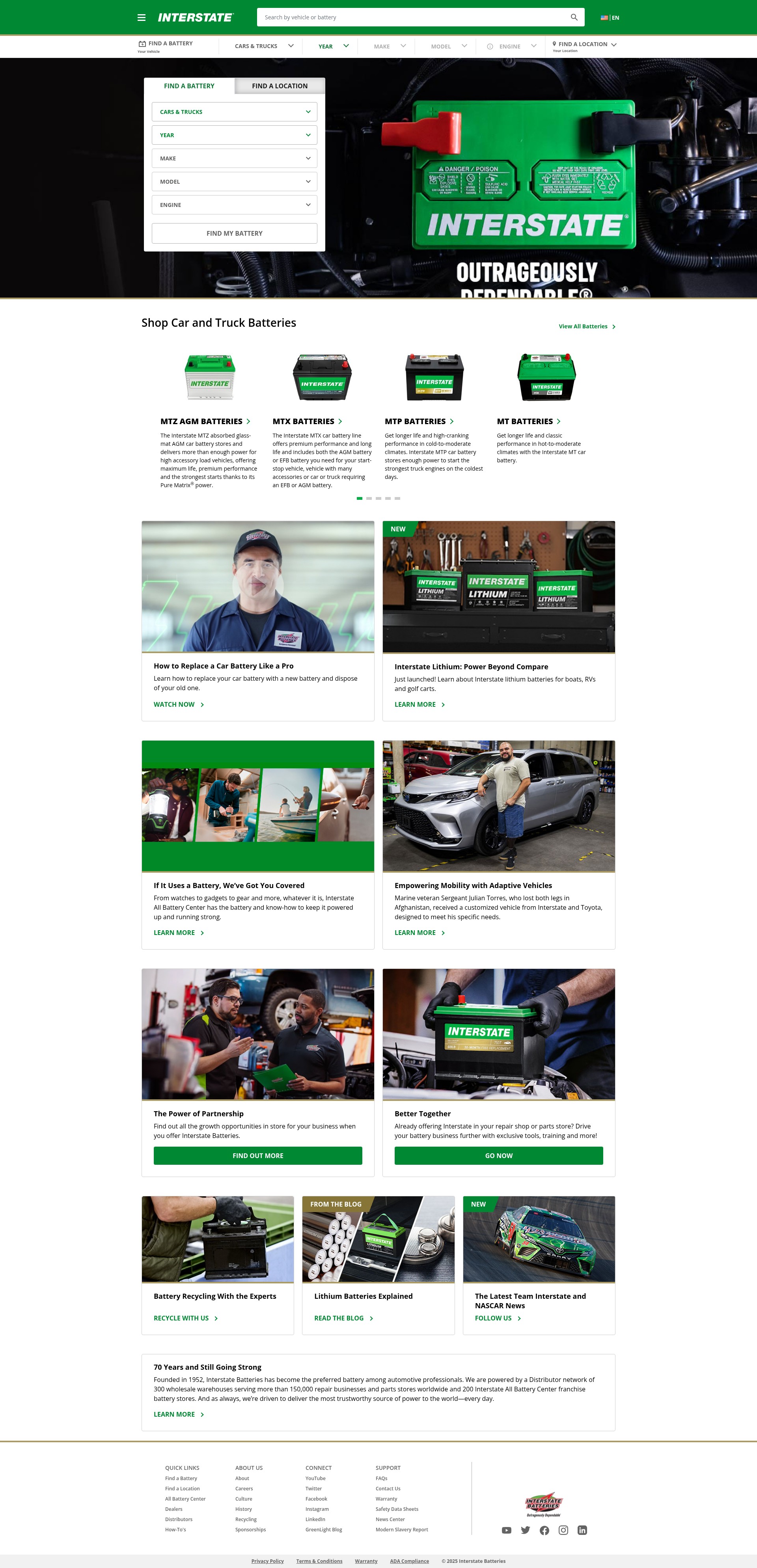 Screenshot of www.interstatebatteries.com