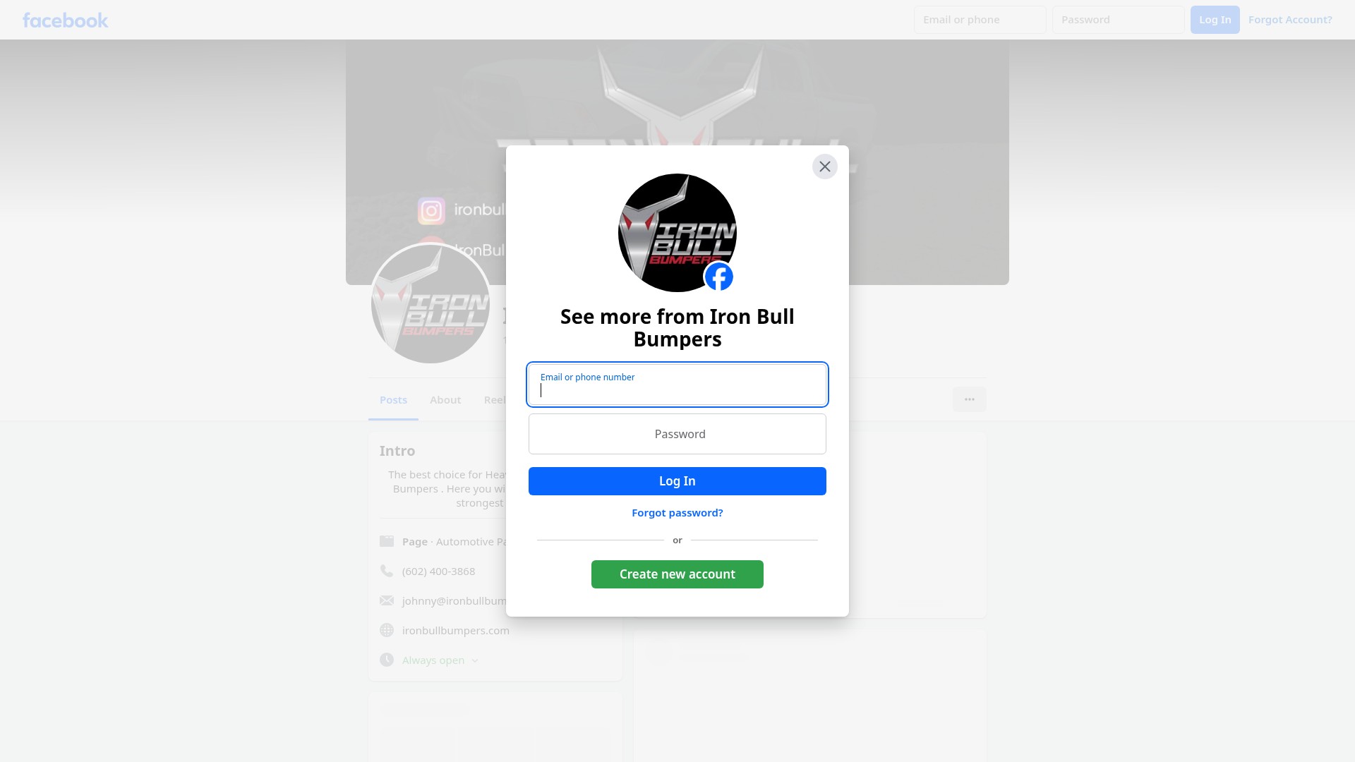 Screenshot of www.ironbullbumpers.com