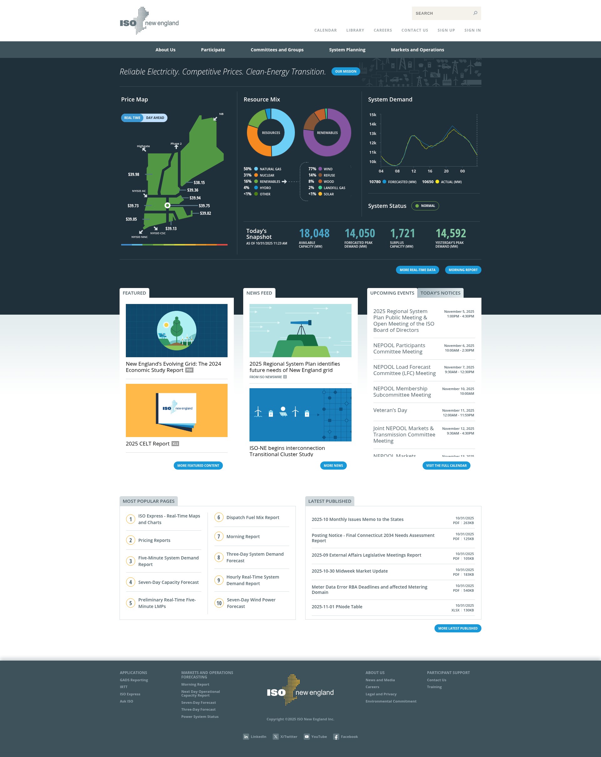 Screenshot of www.iso-ne.com