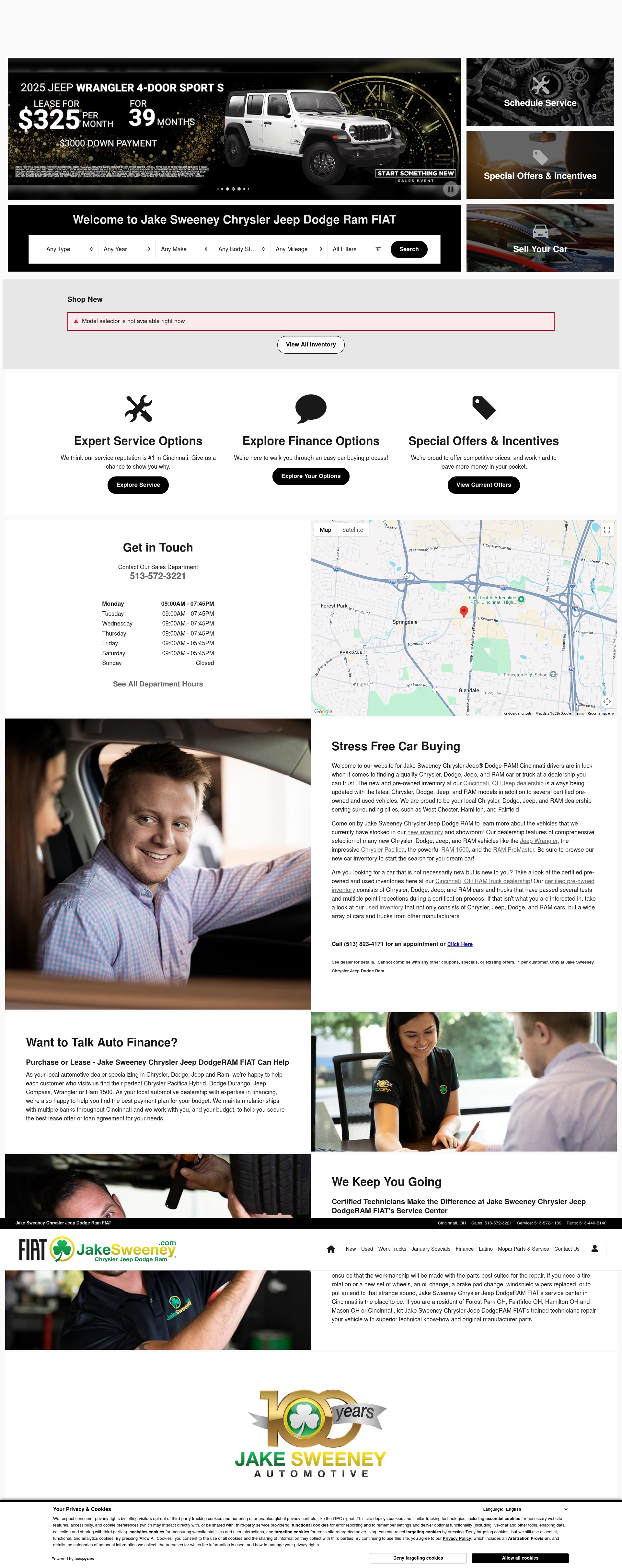 Screenshot of www.jakesweeneychryslerjeepdodge.com