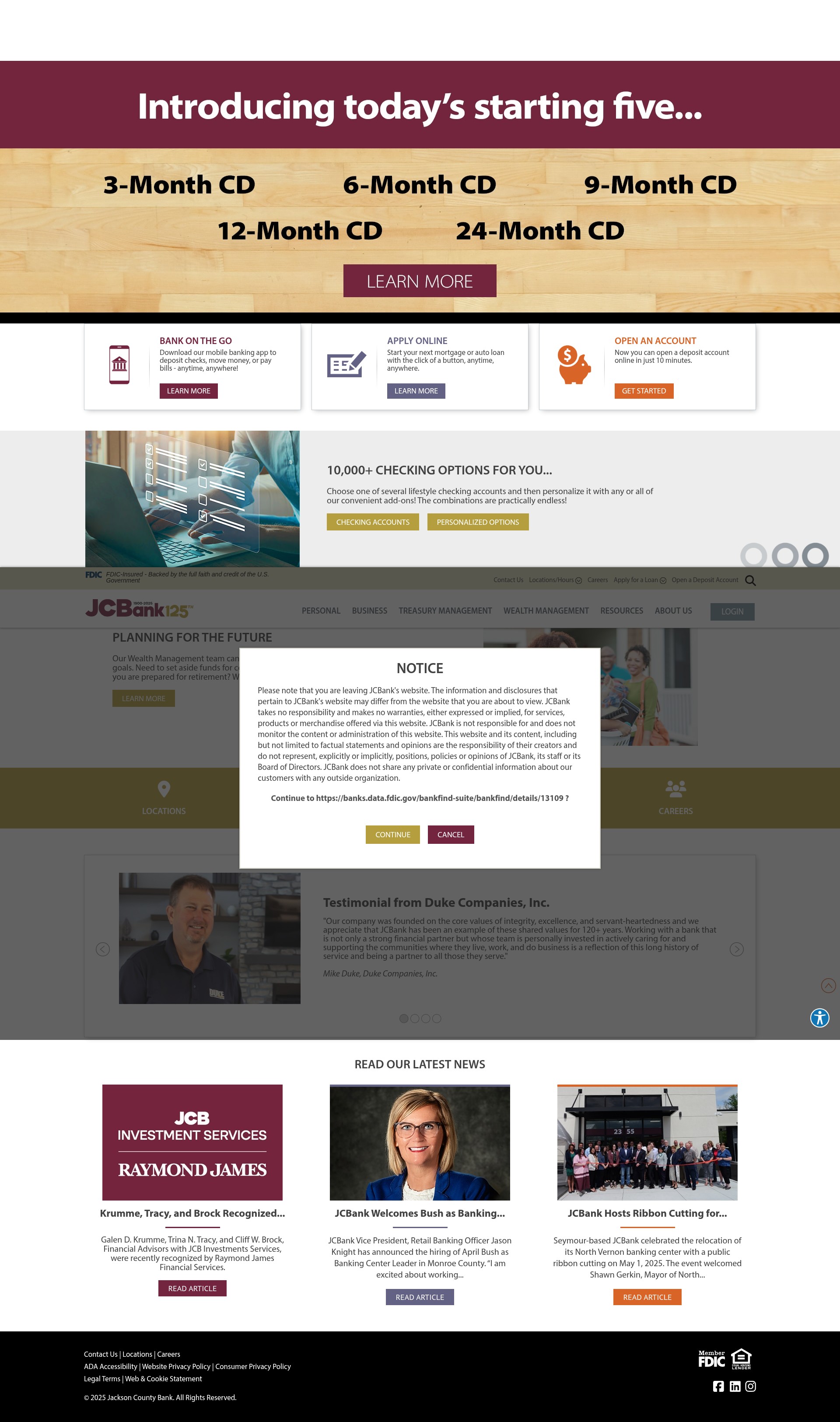 Screenshot of www.jcbank.com