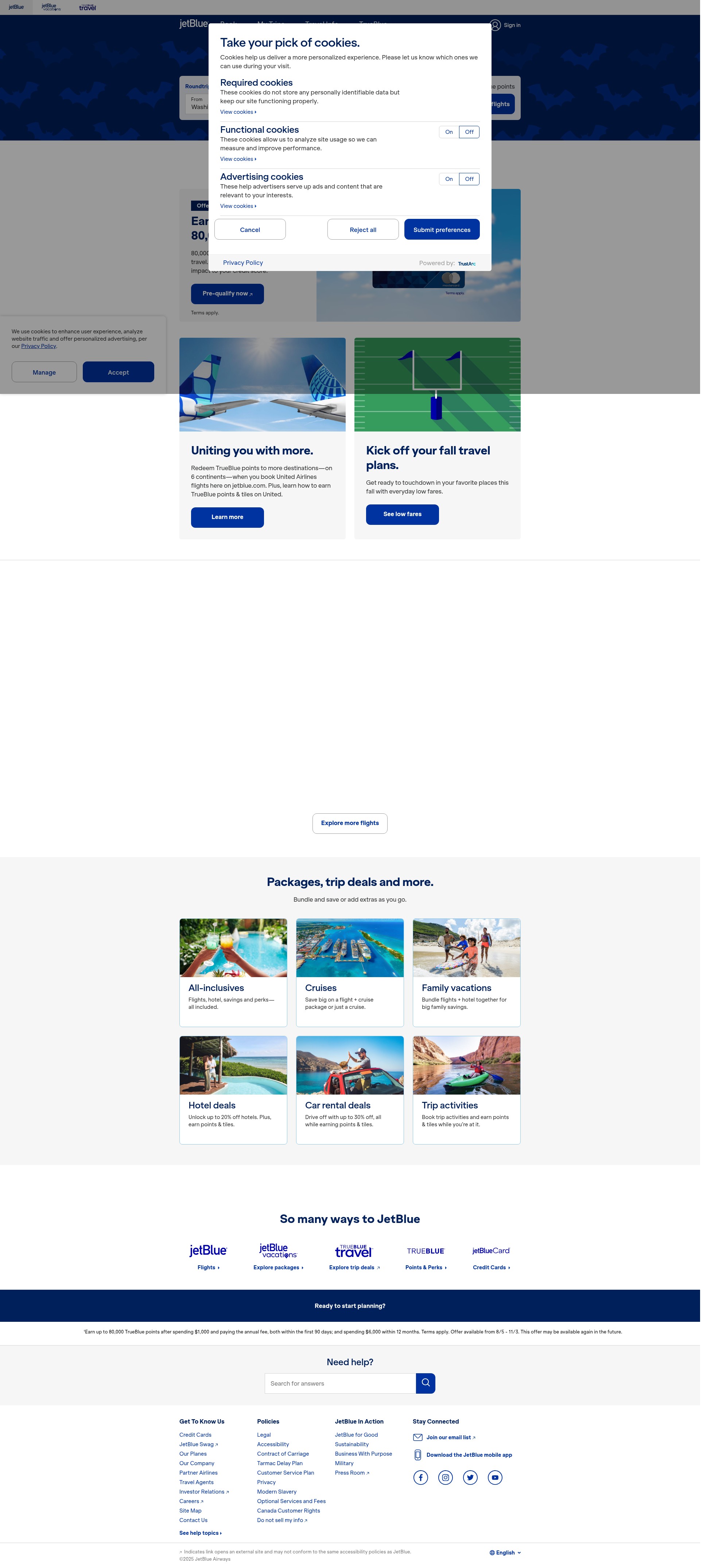 Screenshot of www.jetblue.com