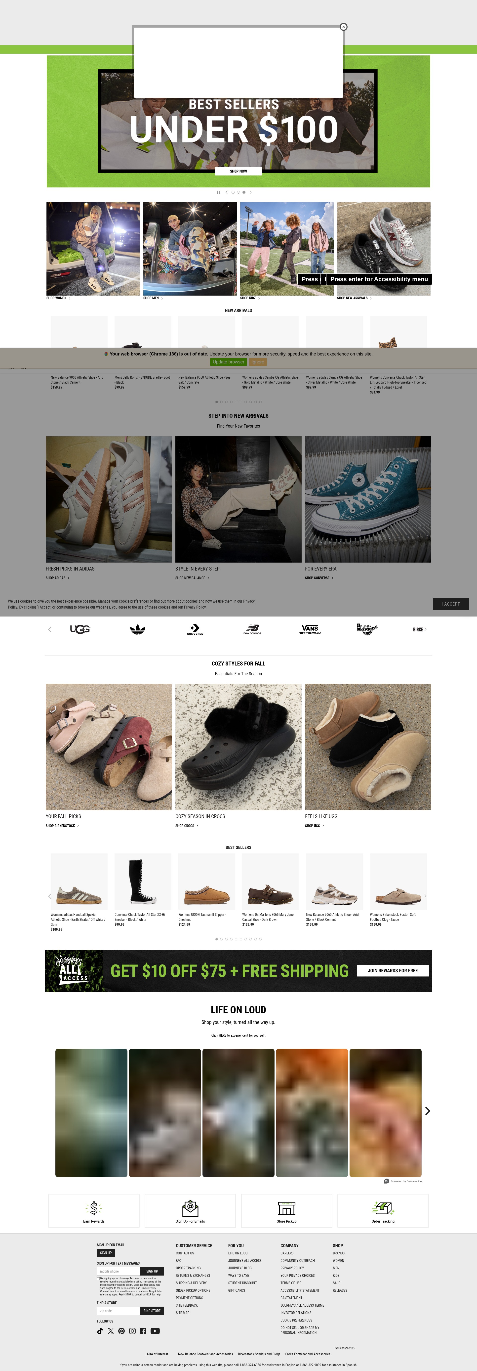Screenshot of www.journeys.com
