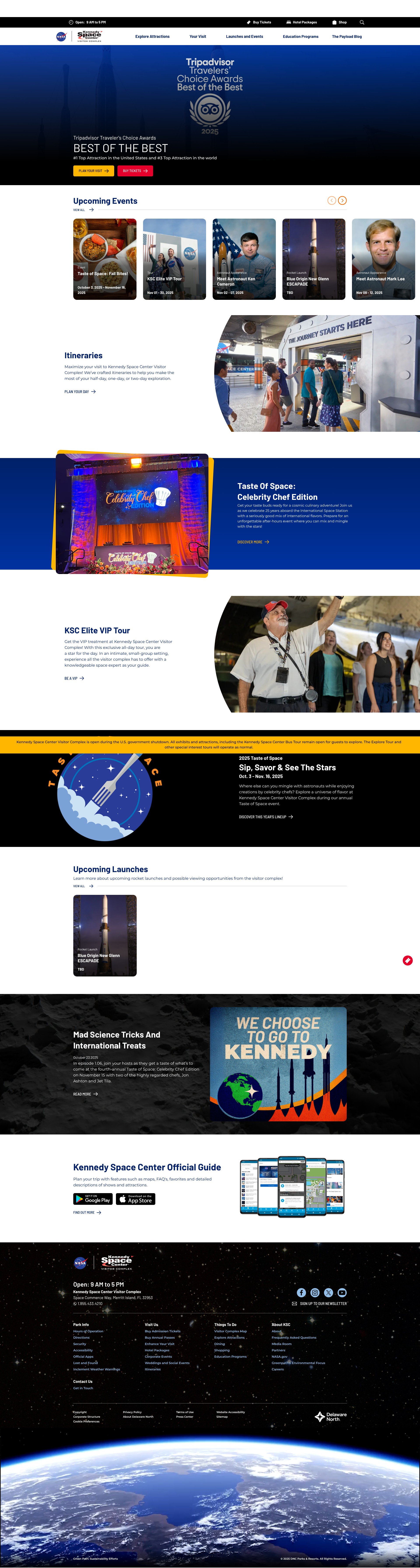 Screenshot of www.kennedyspacecenter.com
