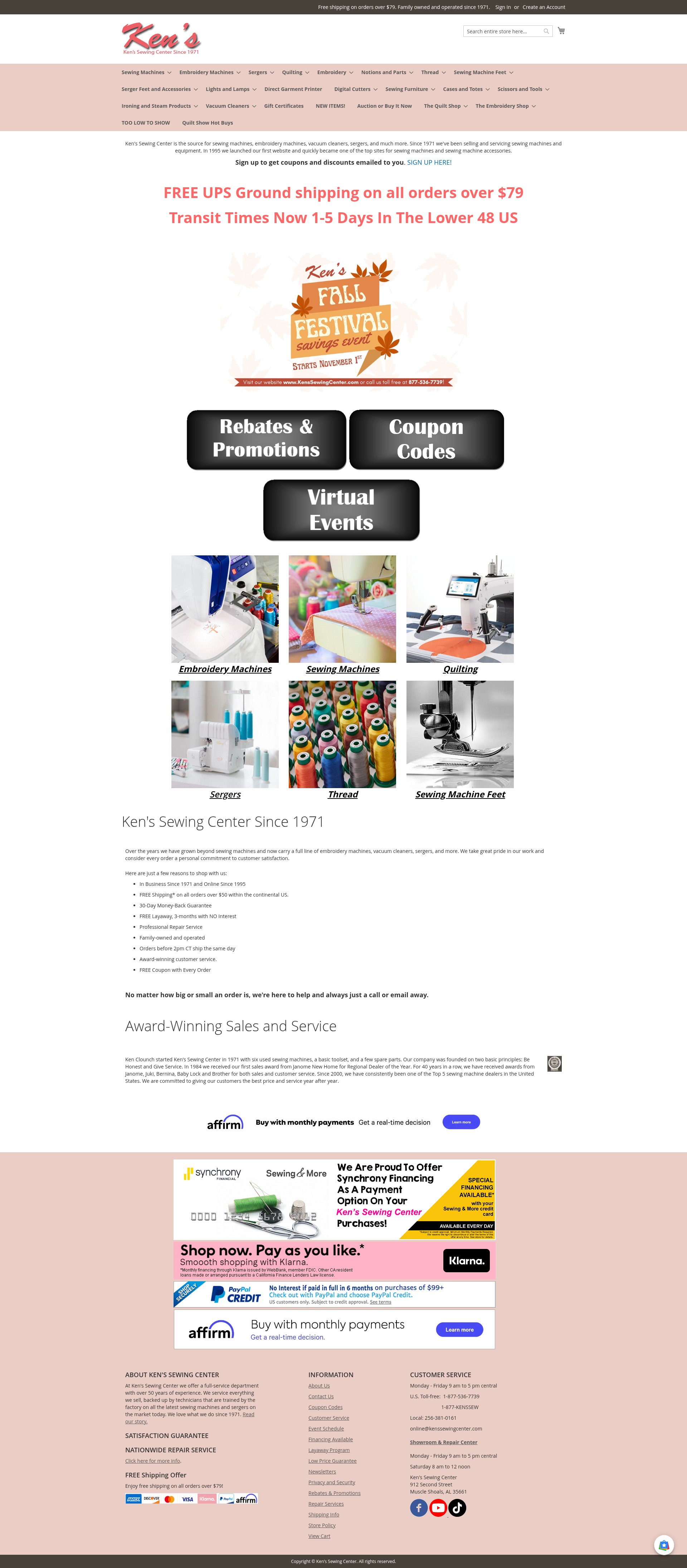Screenshot of www.kenssewingcenter.com