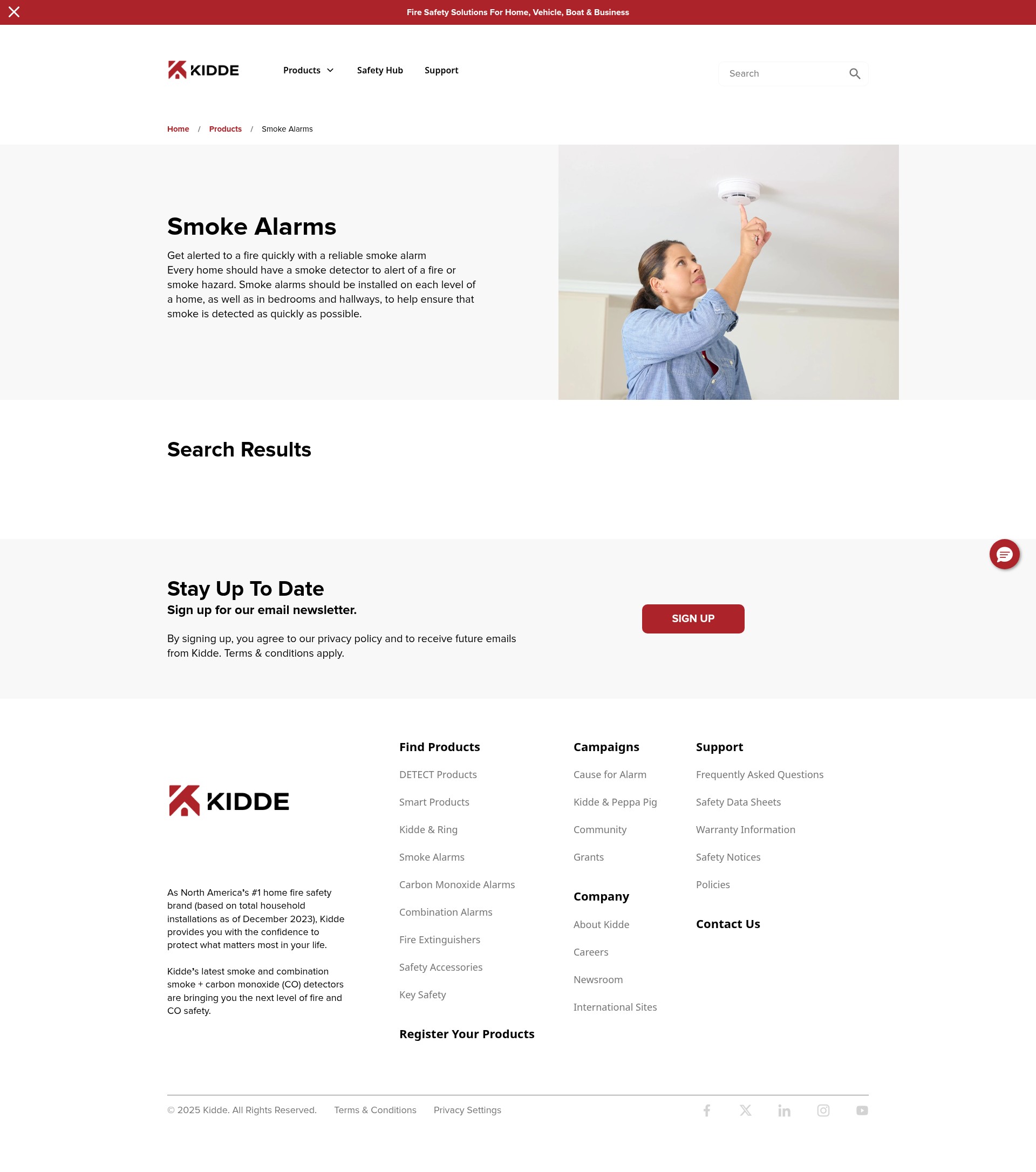 Screenshot of www.kidde.com