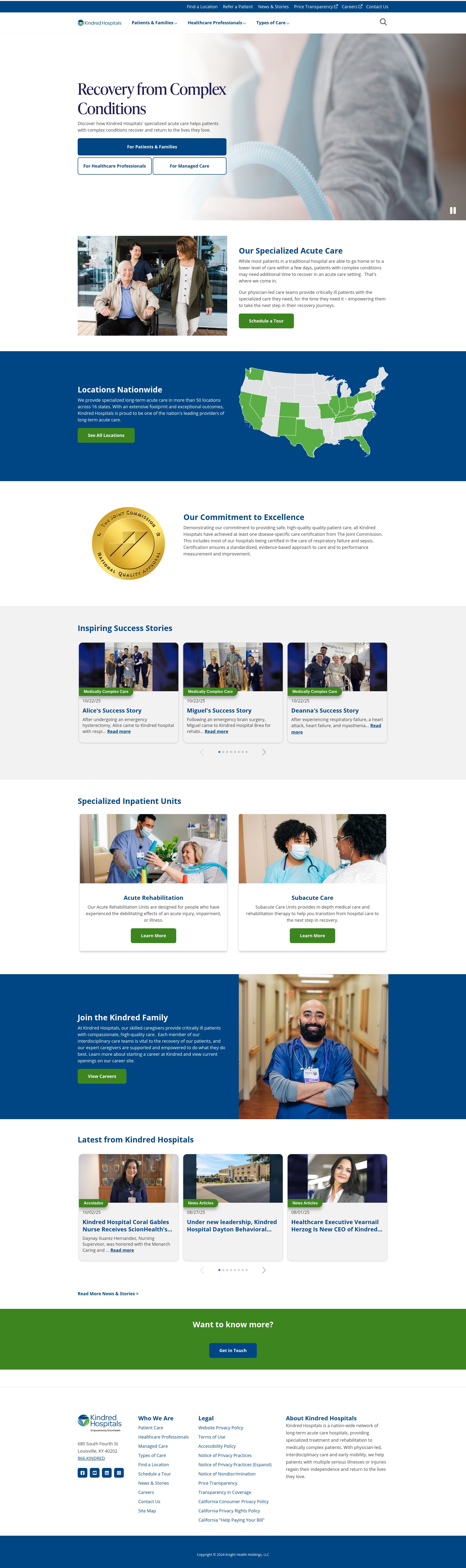 Screenshot of www.kindredhospitals.com
