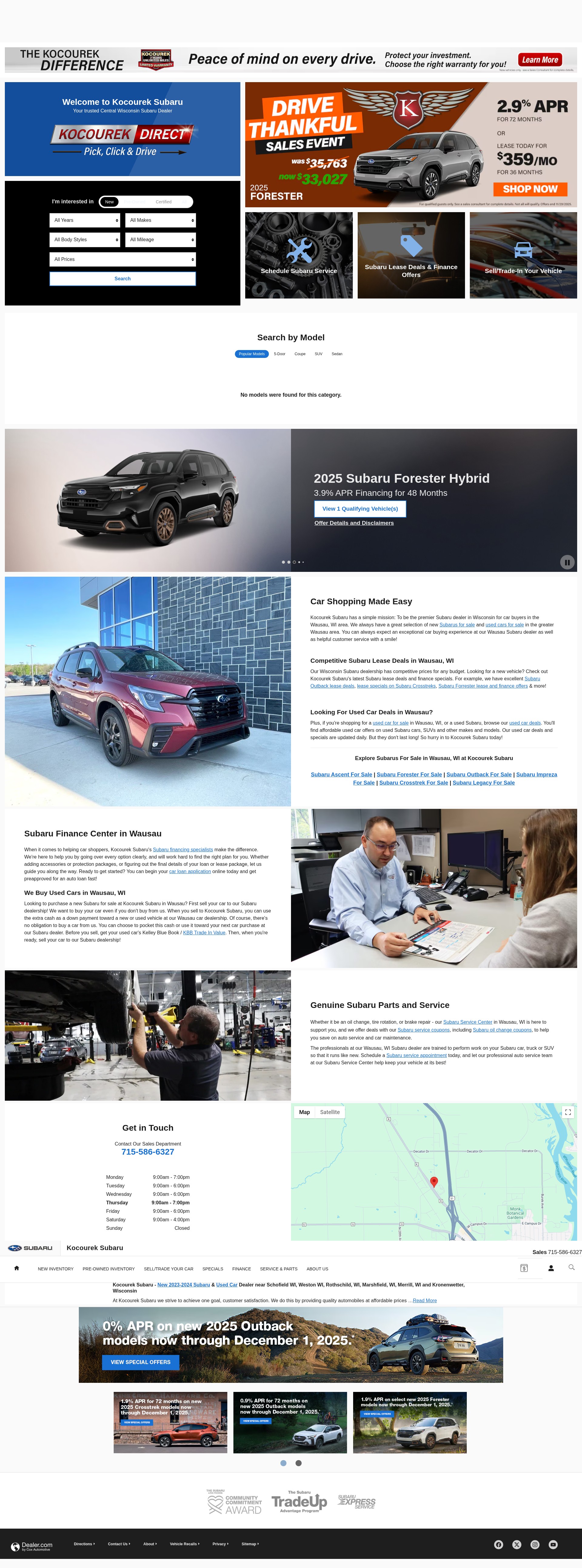 Screenshot of www.kocoureksubaruofwausau.com