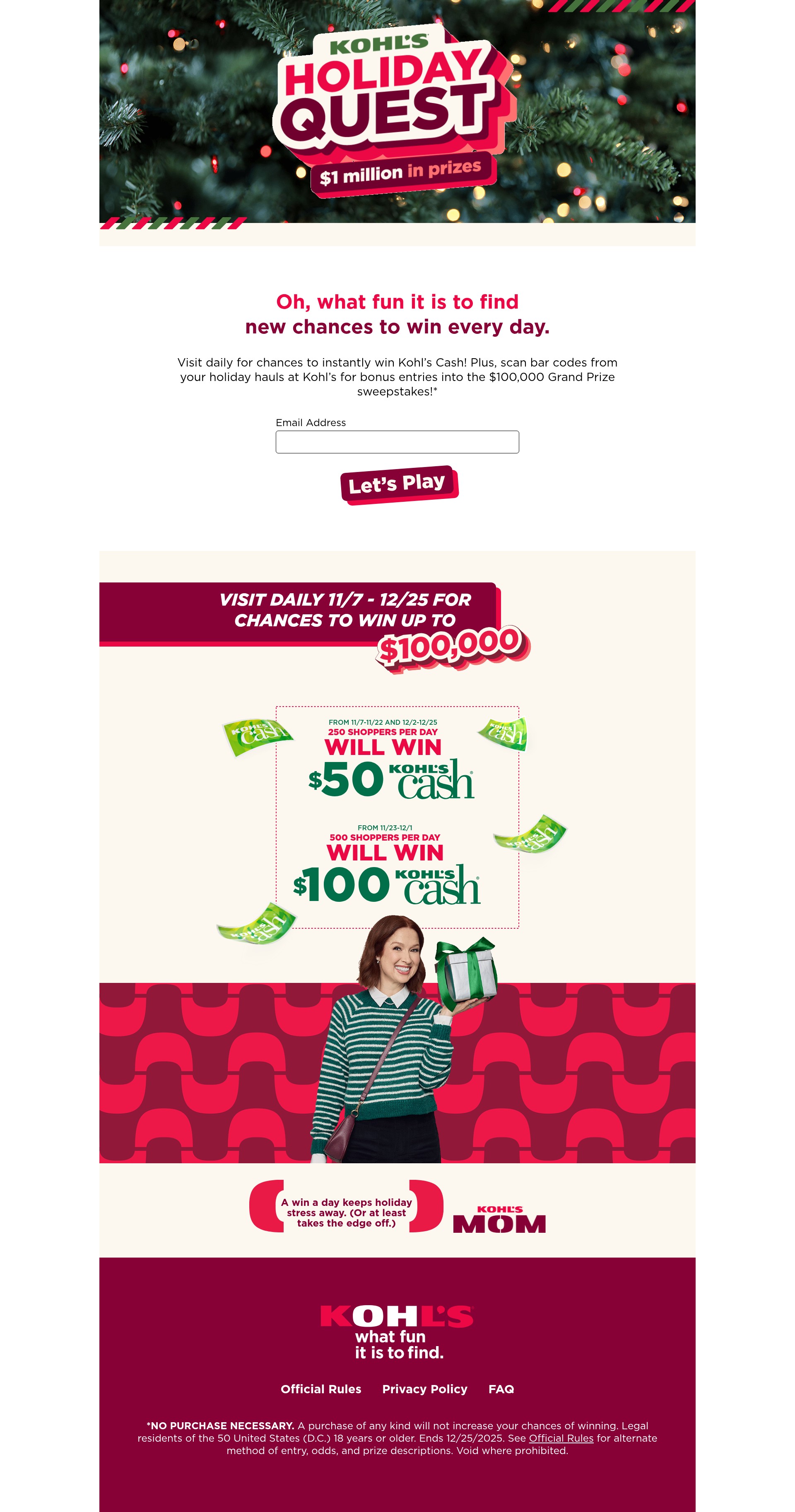 Screenshot of www.kohlsholidayquest.com