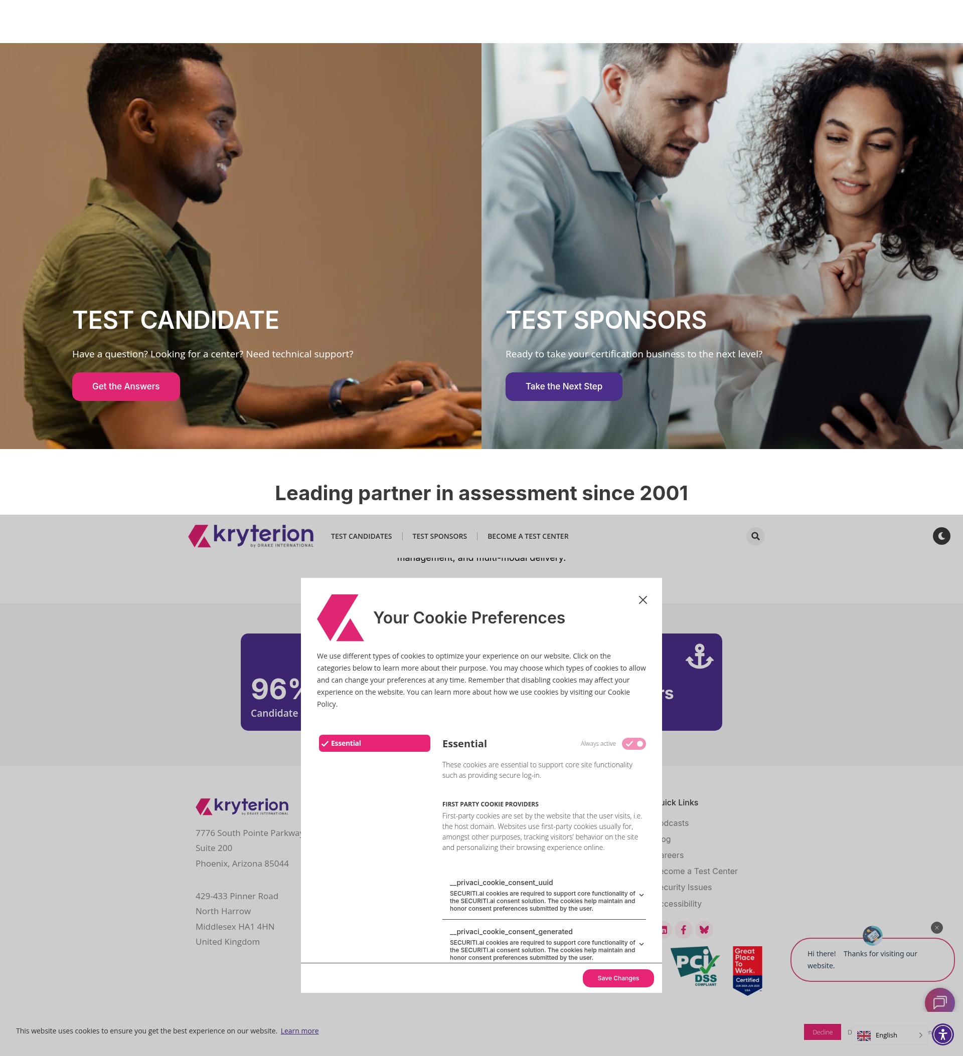 Screenshot of www.kryterion.com