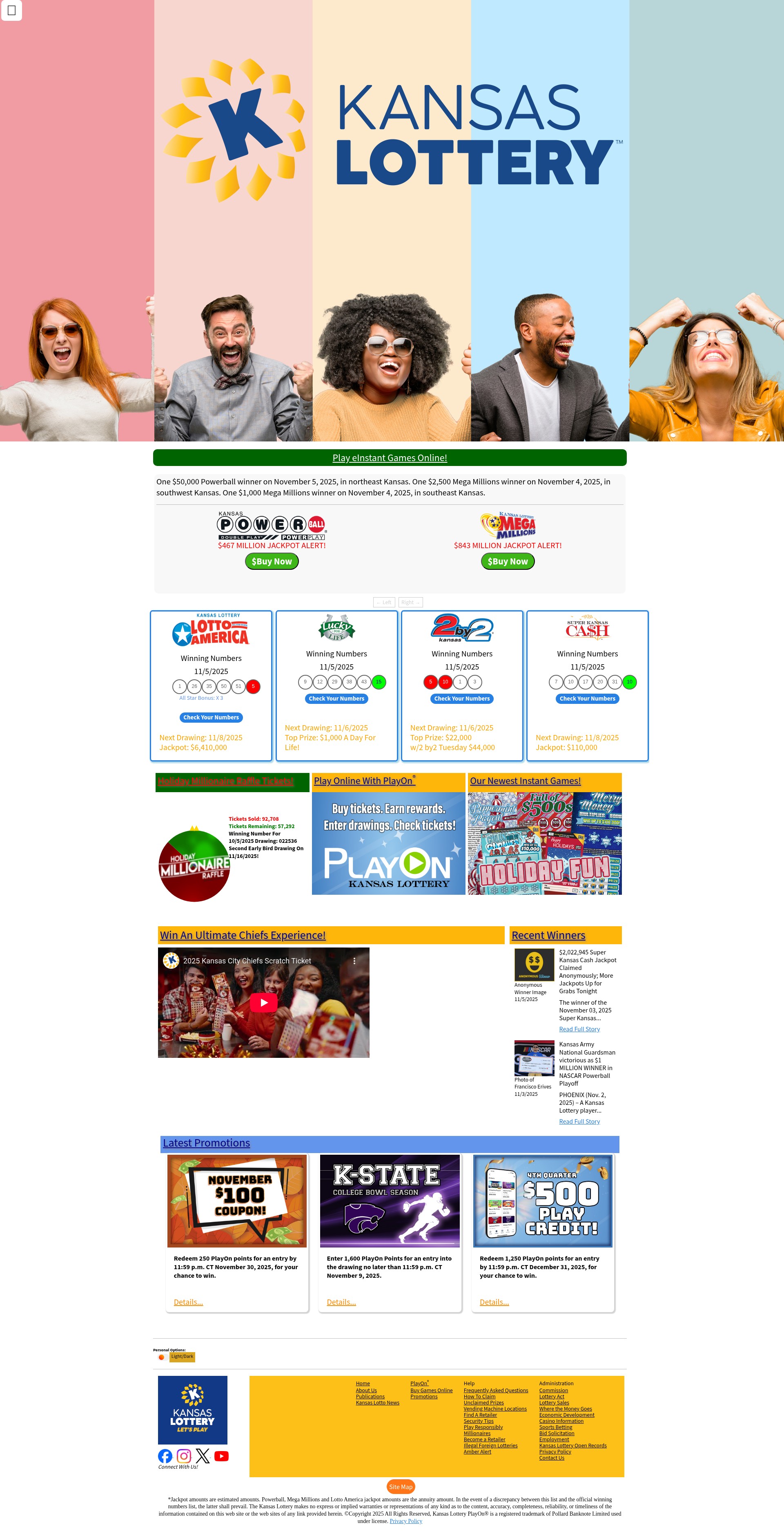 Screenshot of www.kslottery.com