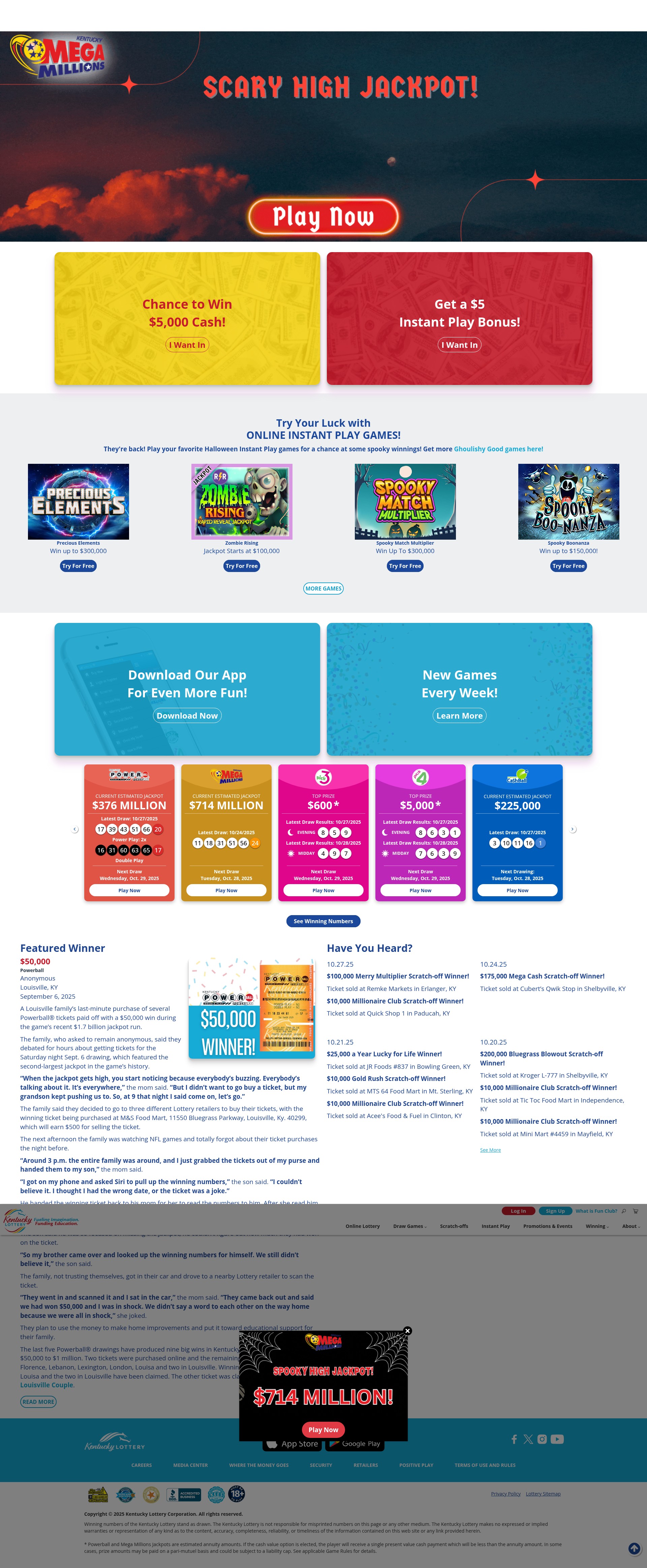 Screenshot of www.kylottery.com
