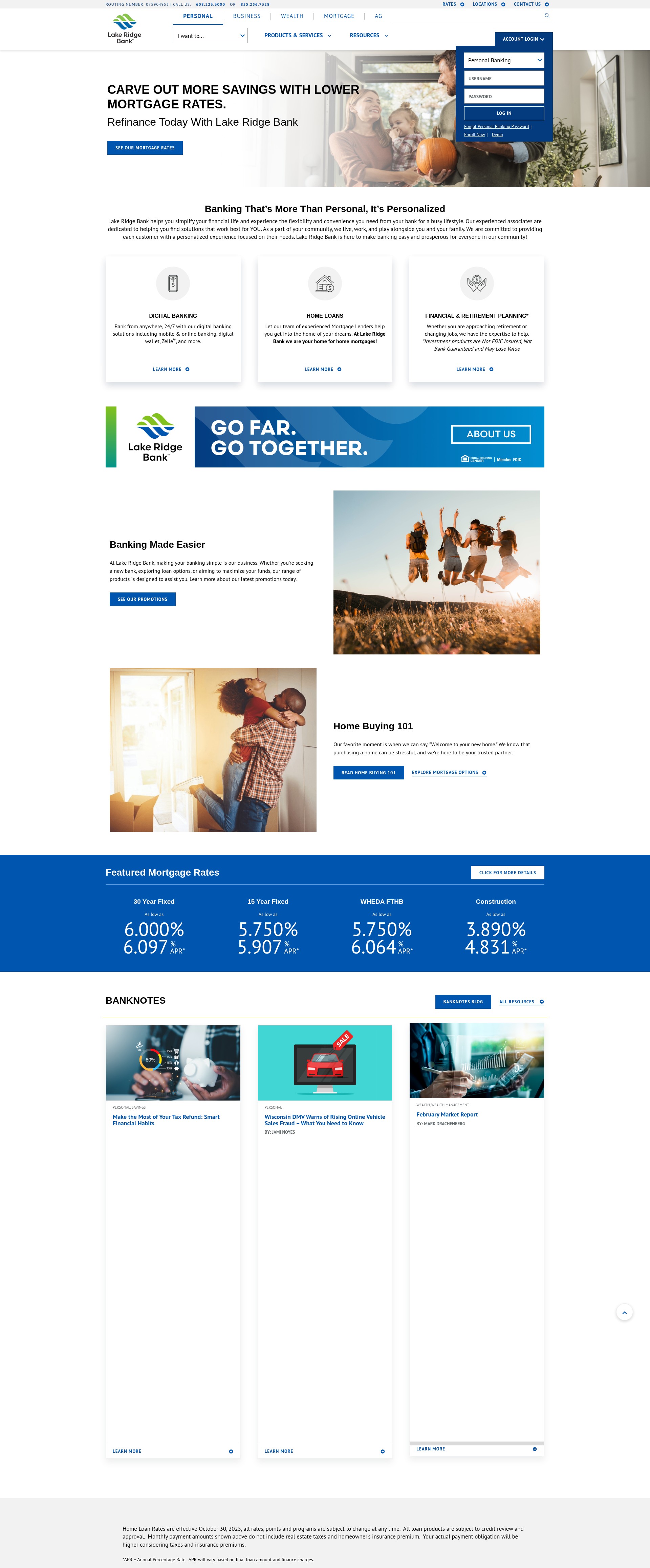 Screenshot of www.lakeridge.bank