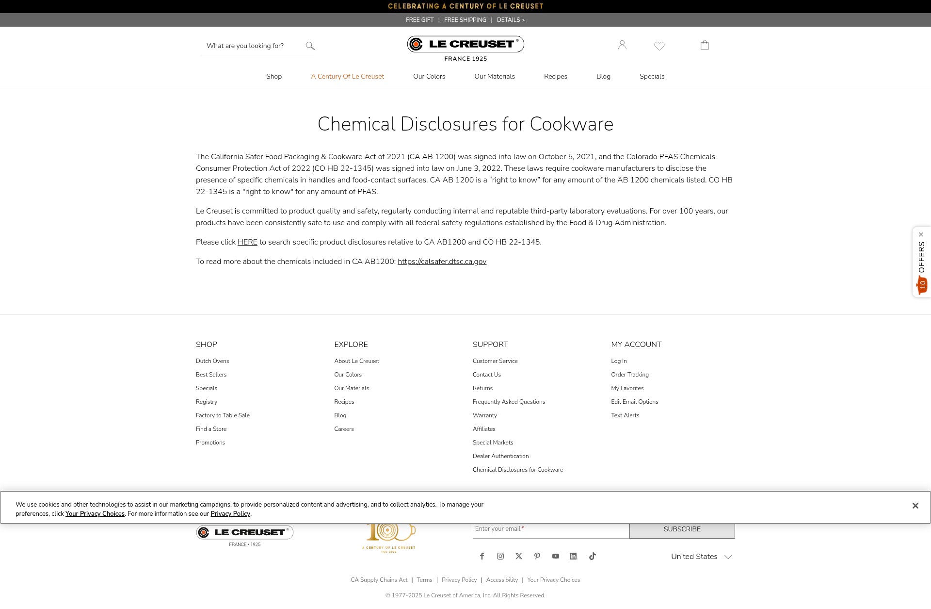 Screenshot of www.lecreuset.com