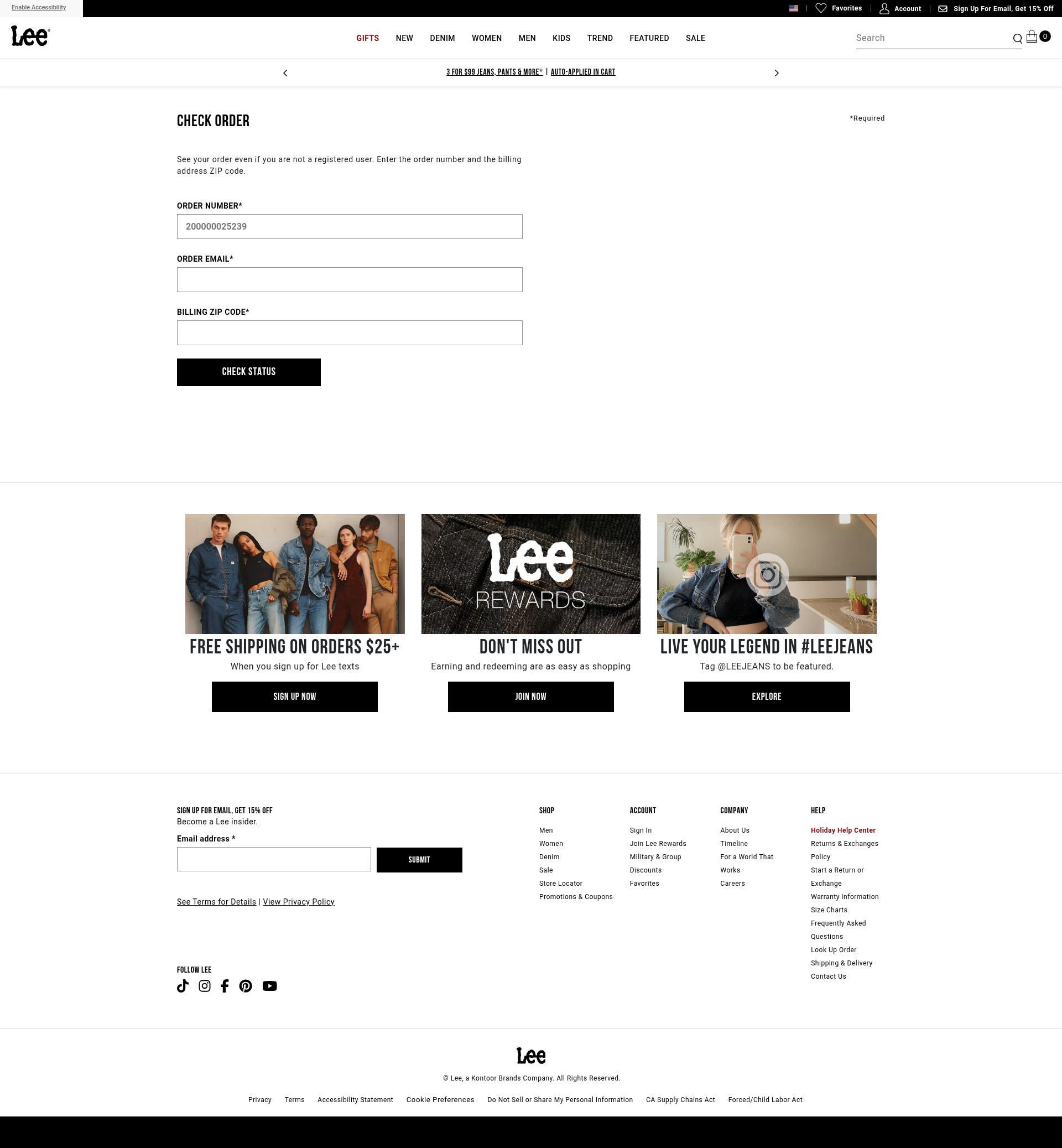 Screenshot of www.lee.com