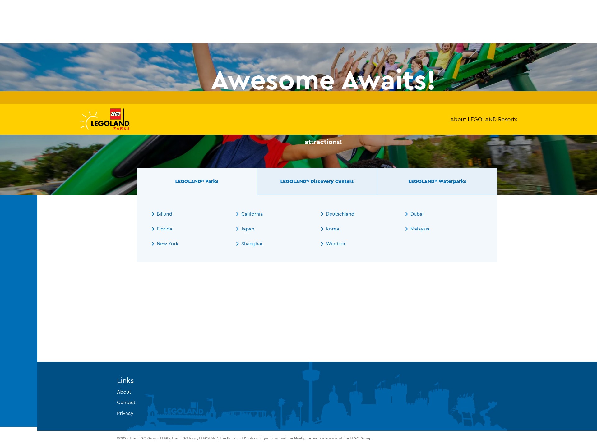 Screenshot of www.legoland.com