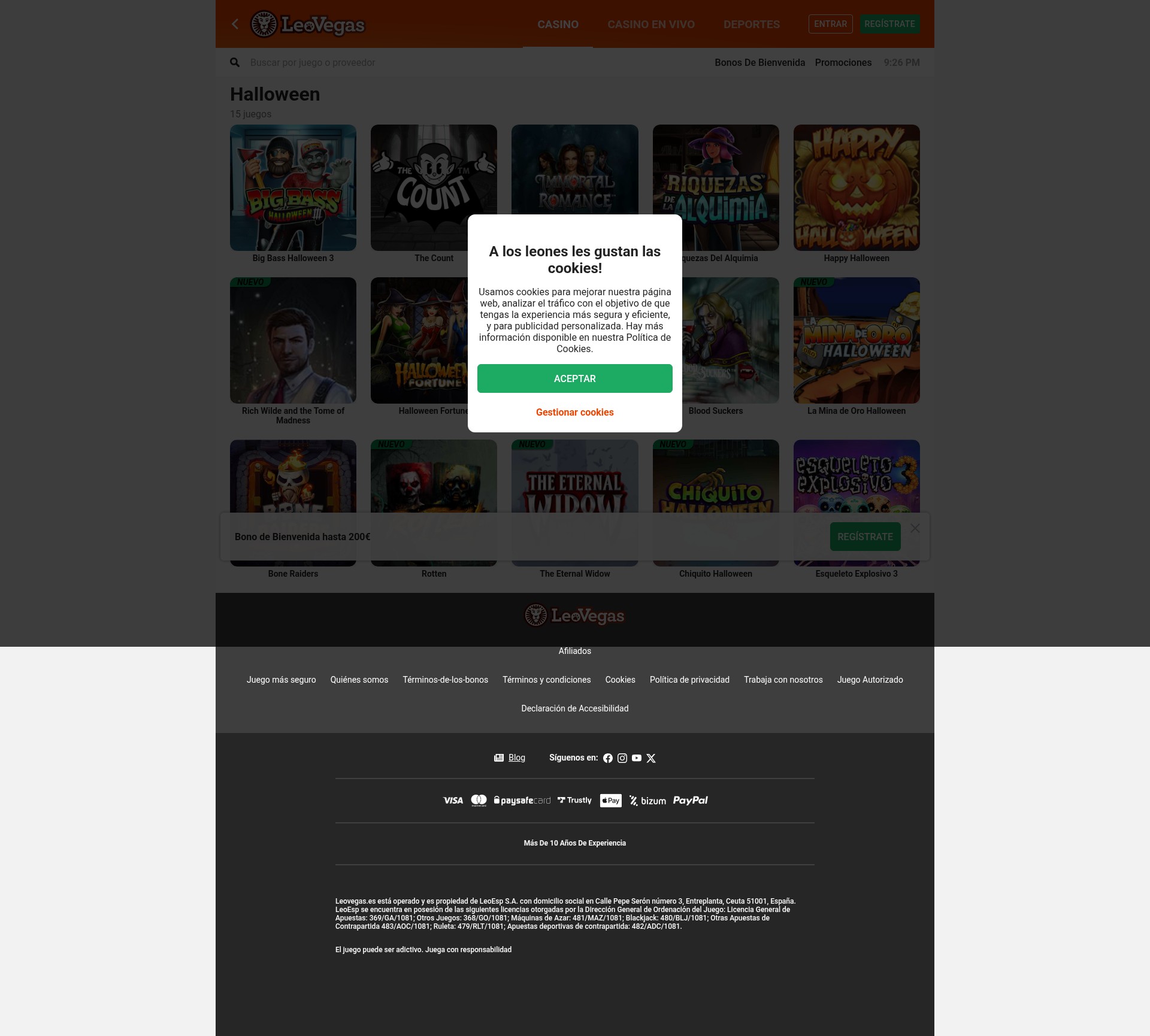 Screenshot of www.leovegas.es