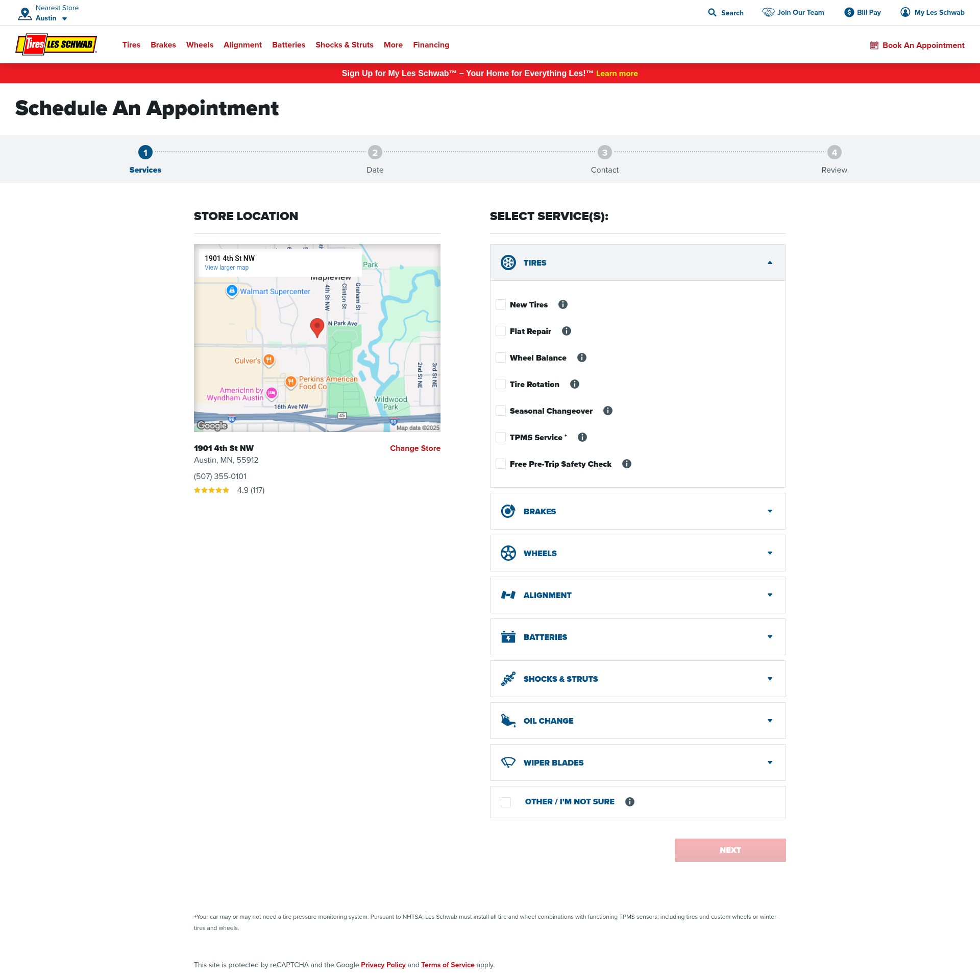 Screenshot of www.lesschwab.com