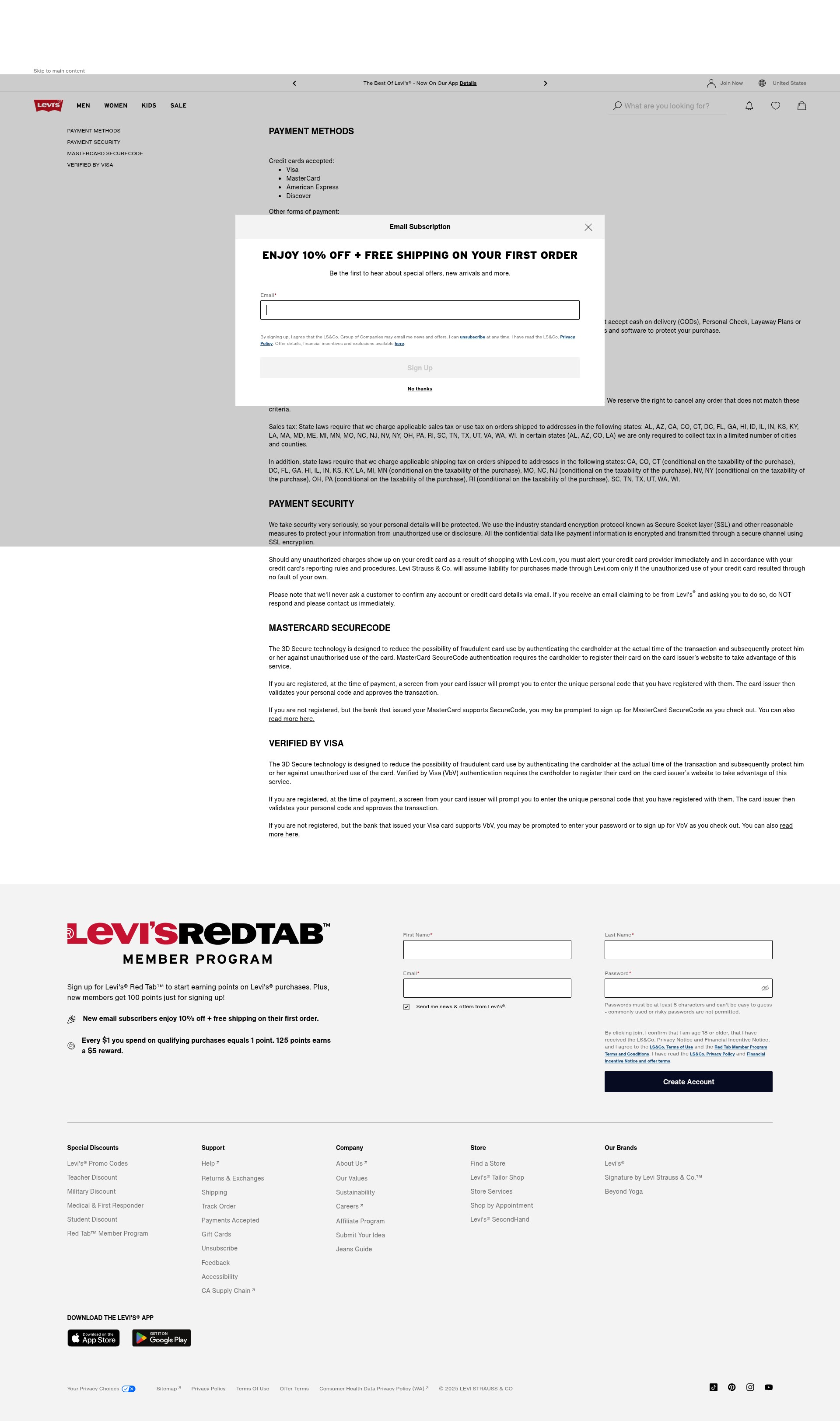 Screenshot of www.levi.com