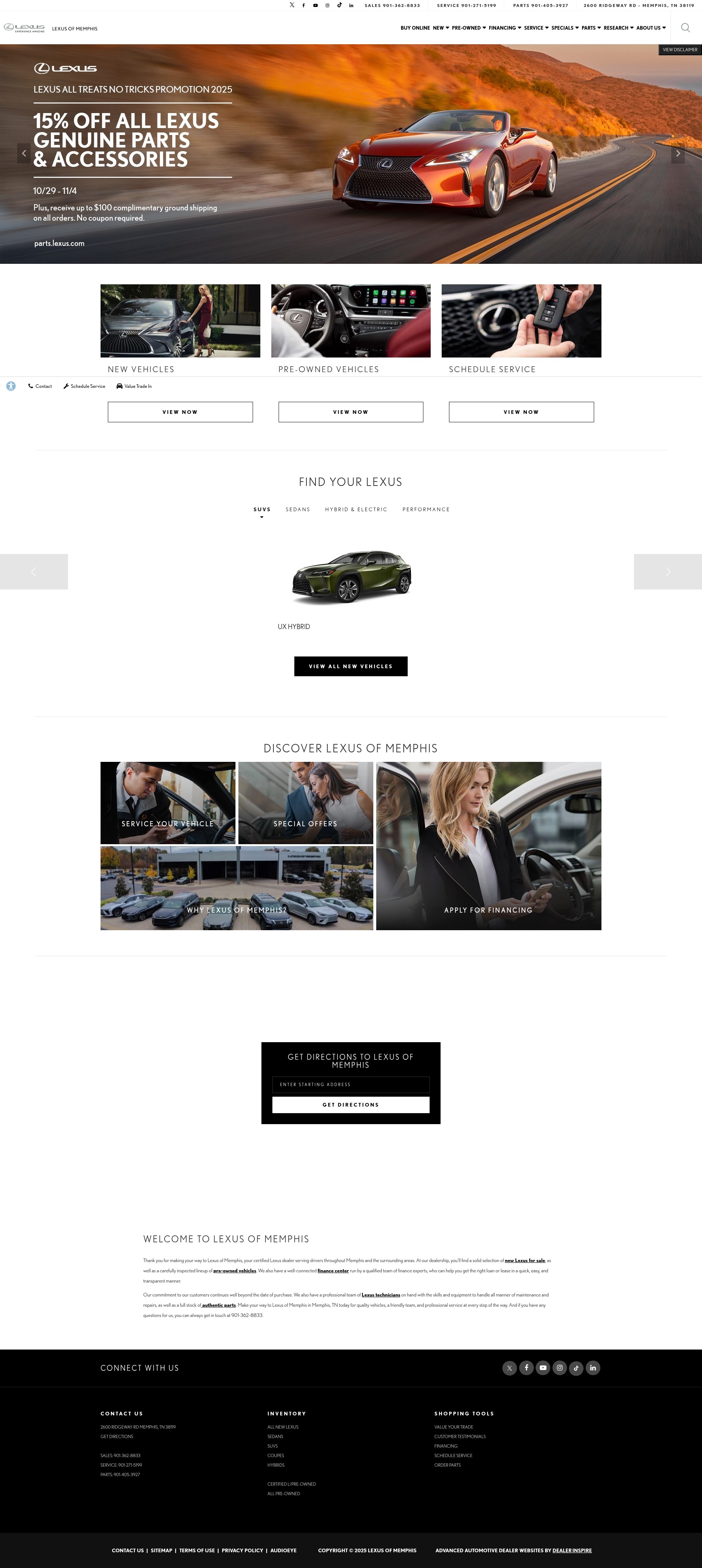 Screenshot of www.lexusofmemphis.com