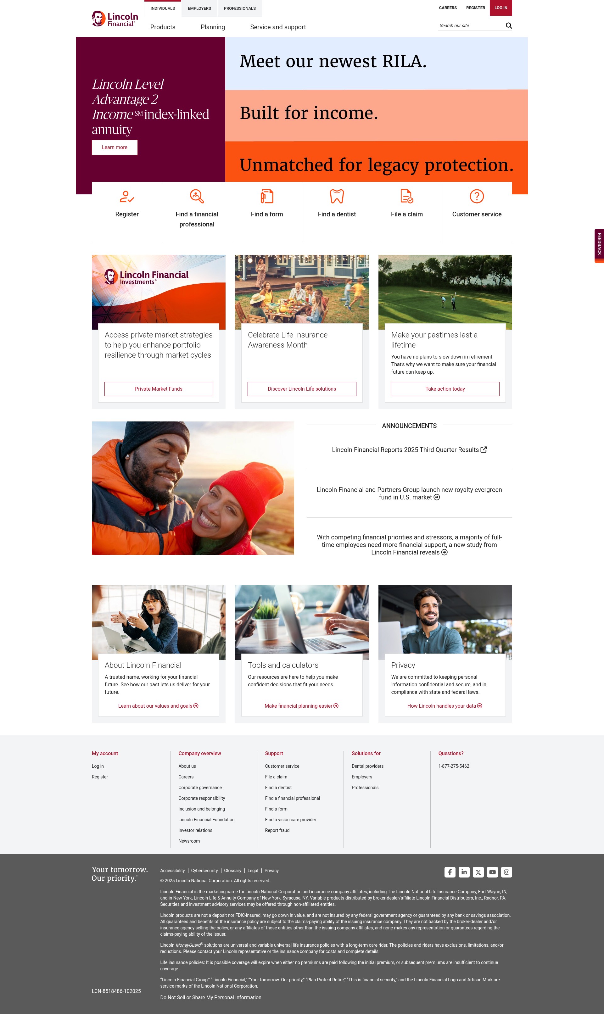 Screenshot of www.lincolnfinancial.com