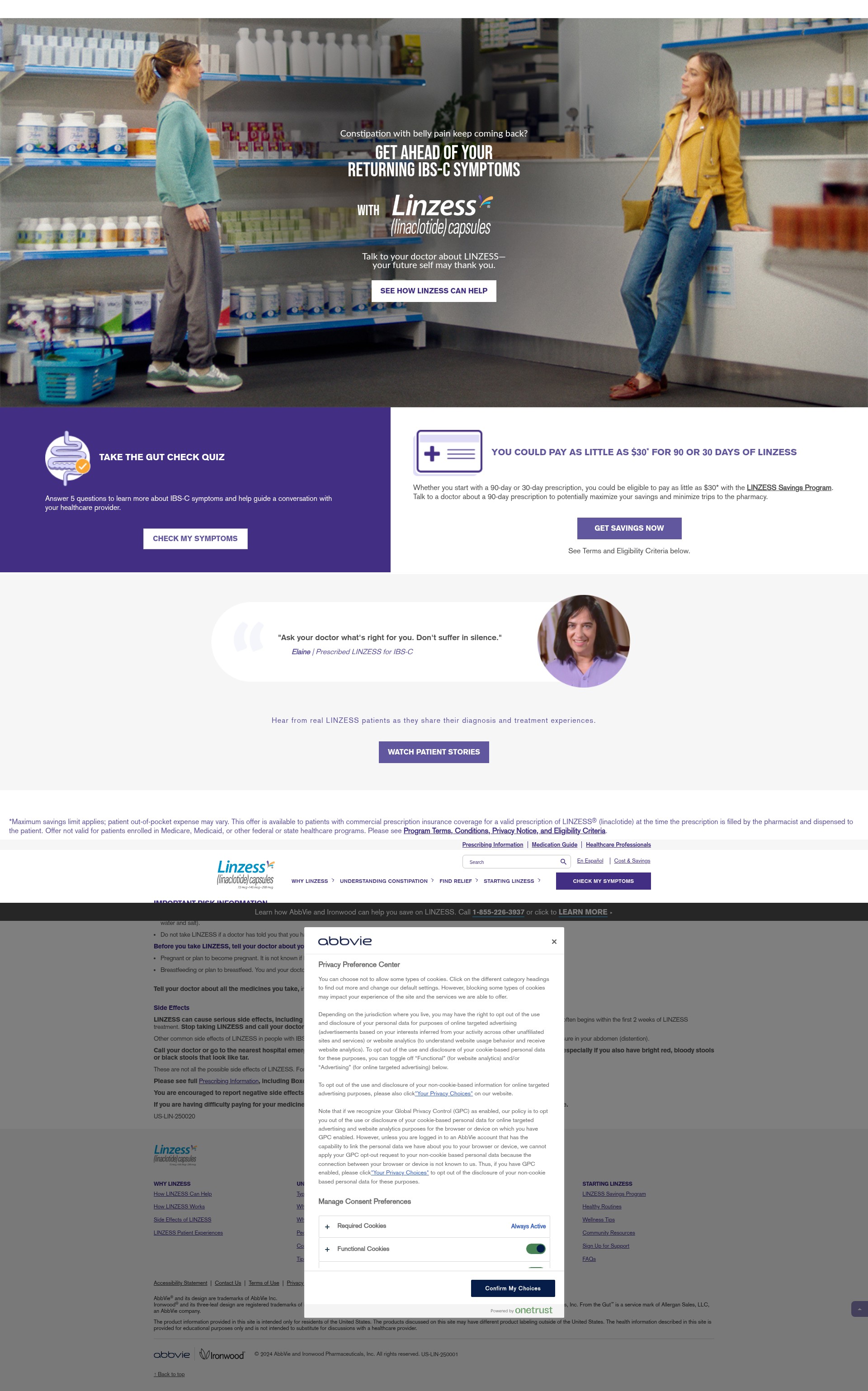 Screenshot of www.linzess.com