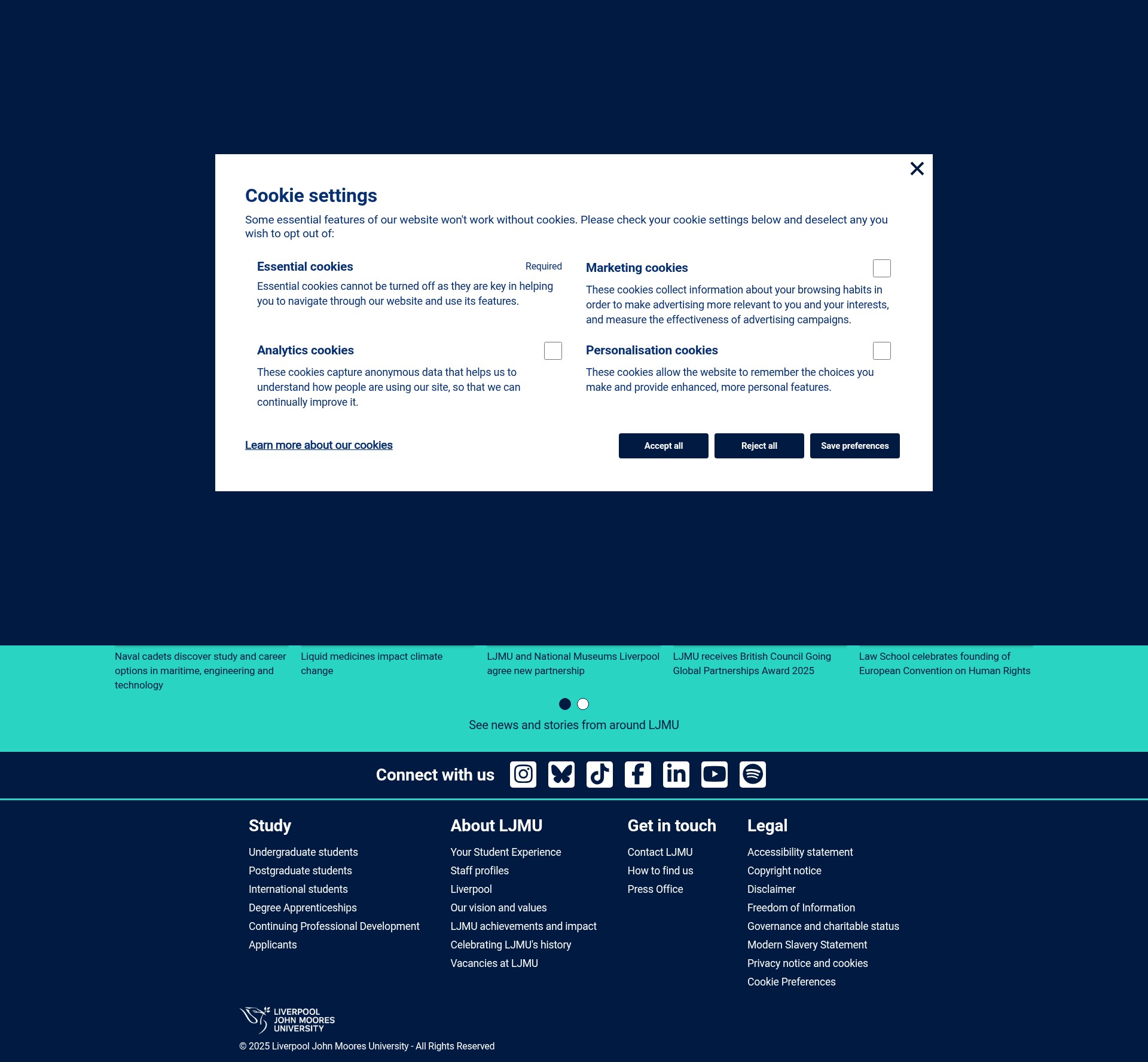 Screenshot of www.ljmu.ac.uk
